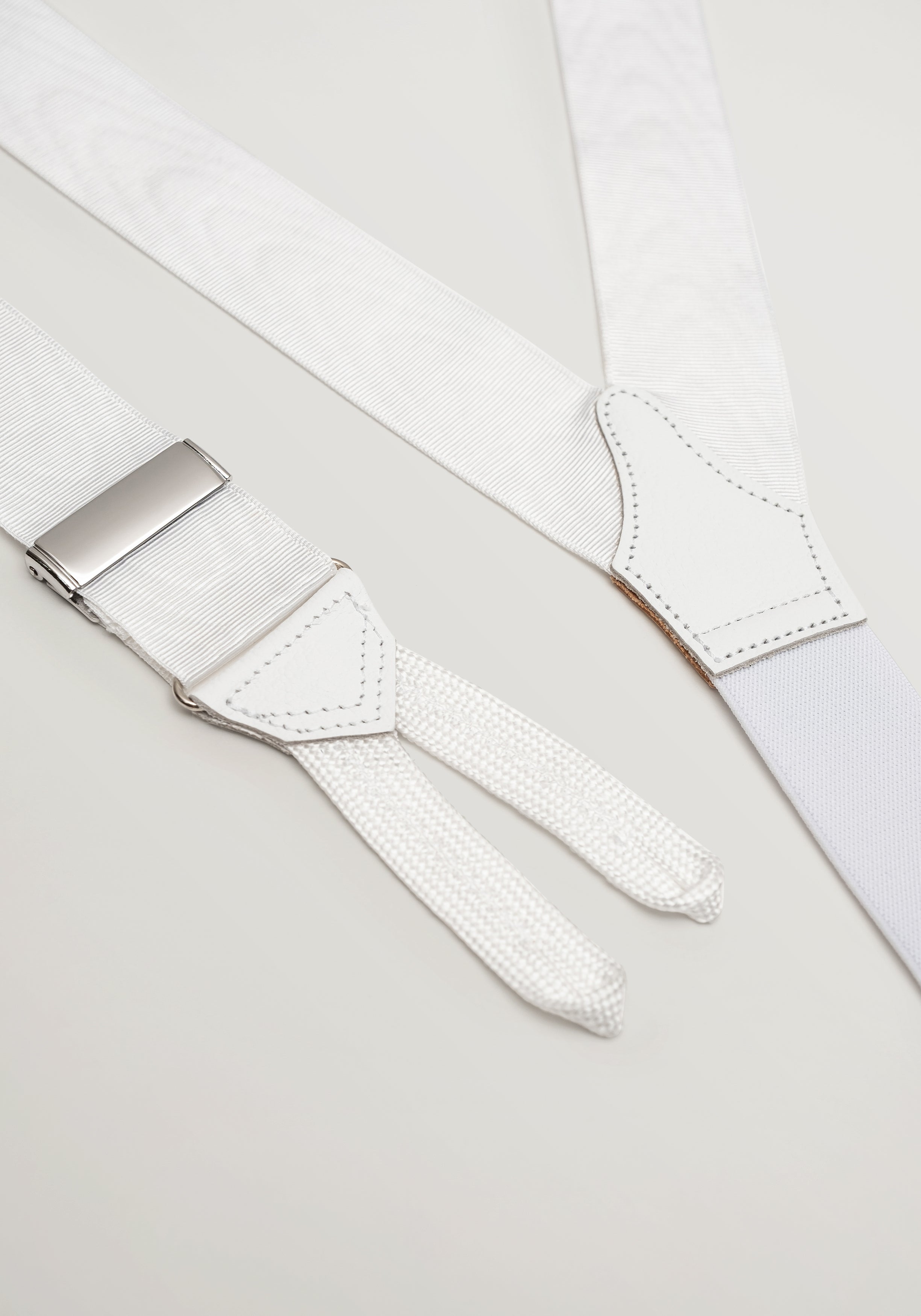 Silk Moire Braces With Braid Ends - White