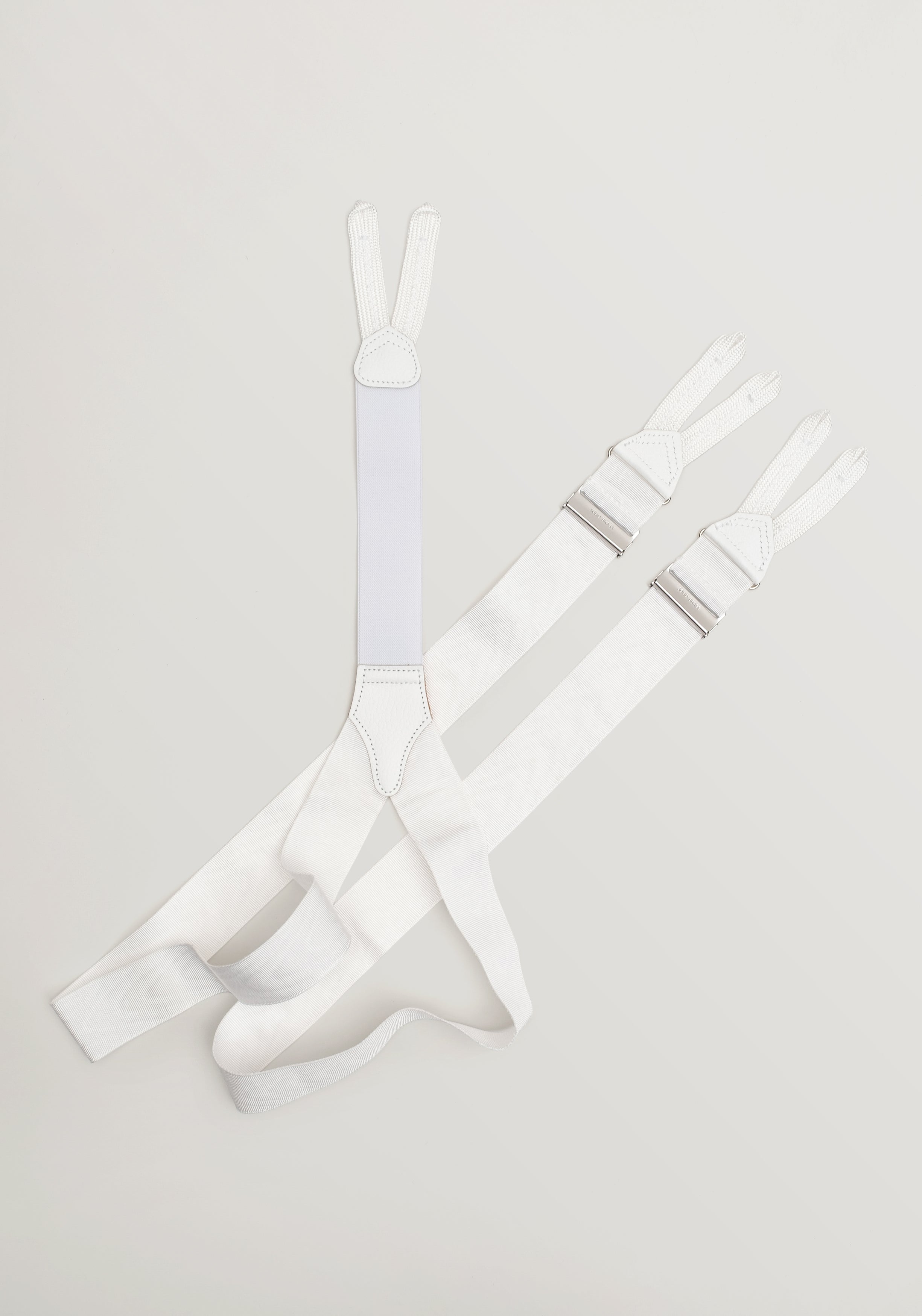Silk Moire Braces With Braid Ends - White