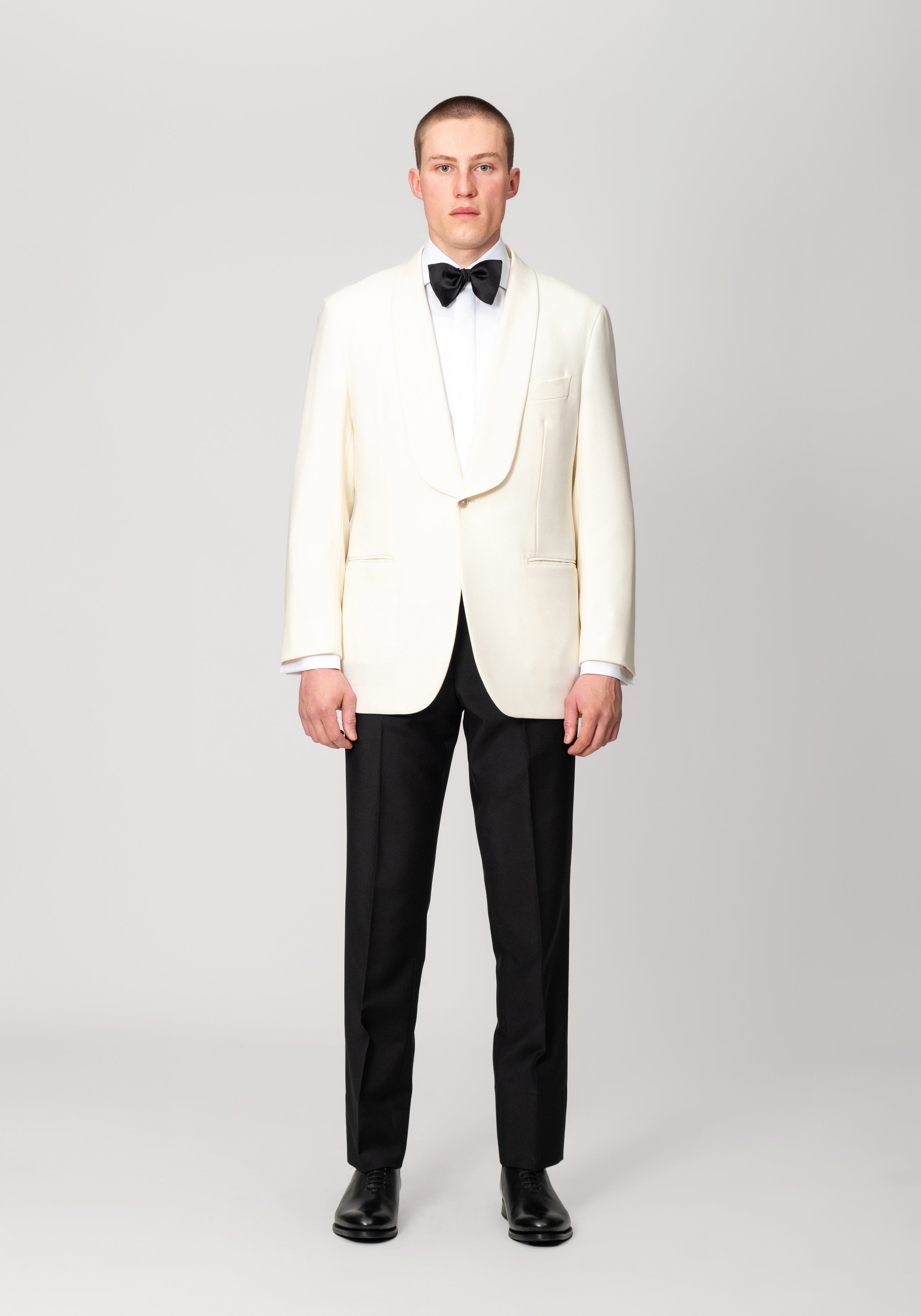Wool Faille Shawl Collar Smoking Jacket - Ivory