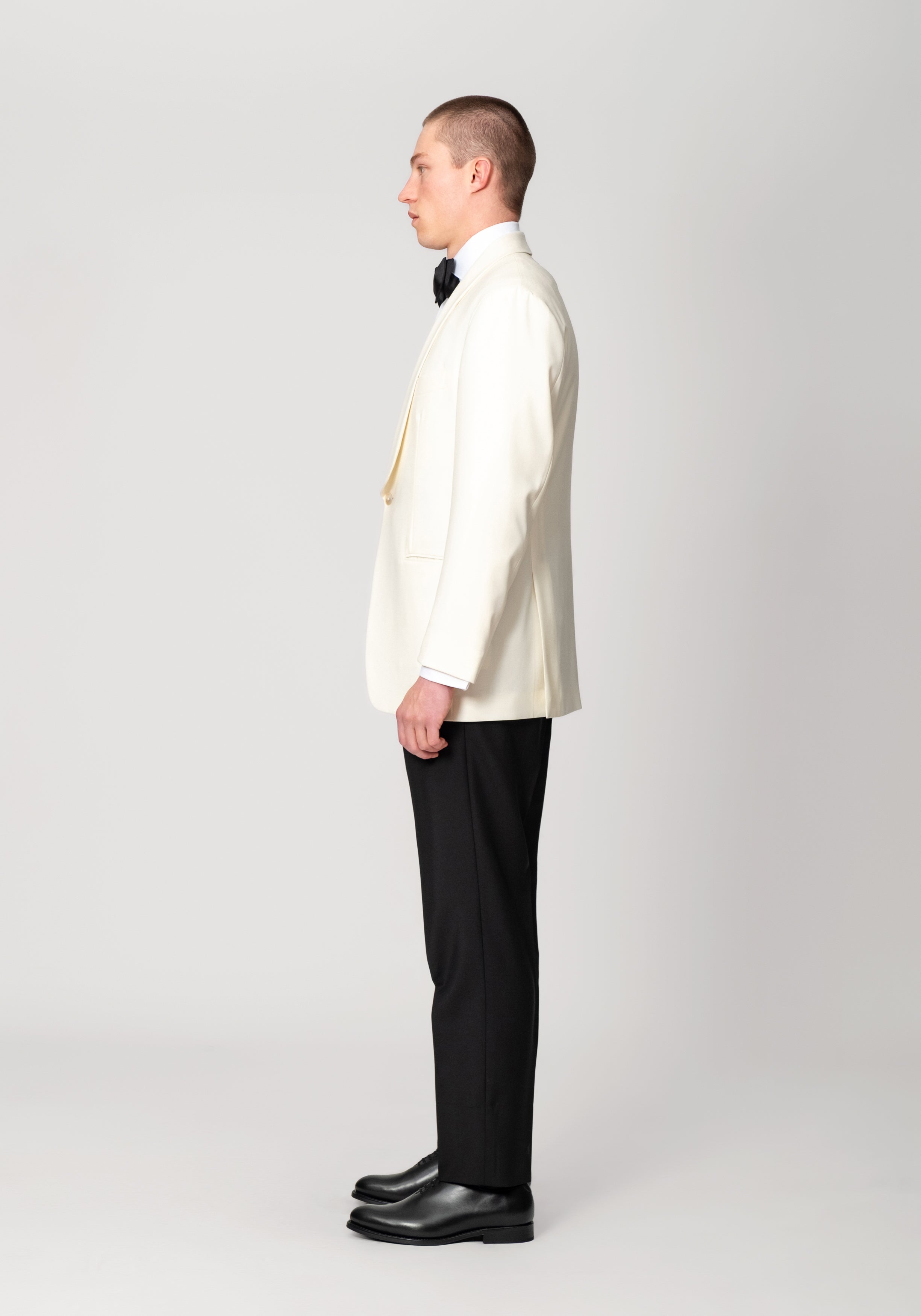 Wool Faille Shawl Collar Smoking Jacket - Ivory
