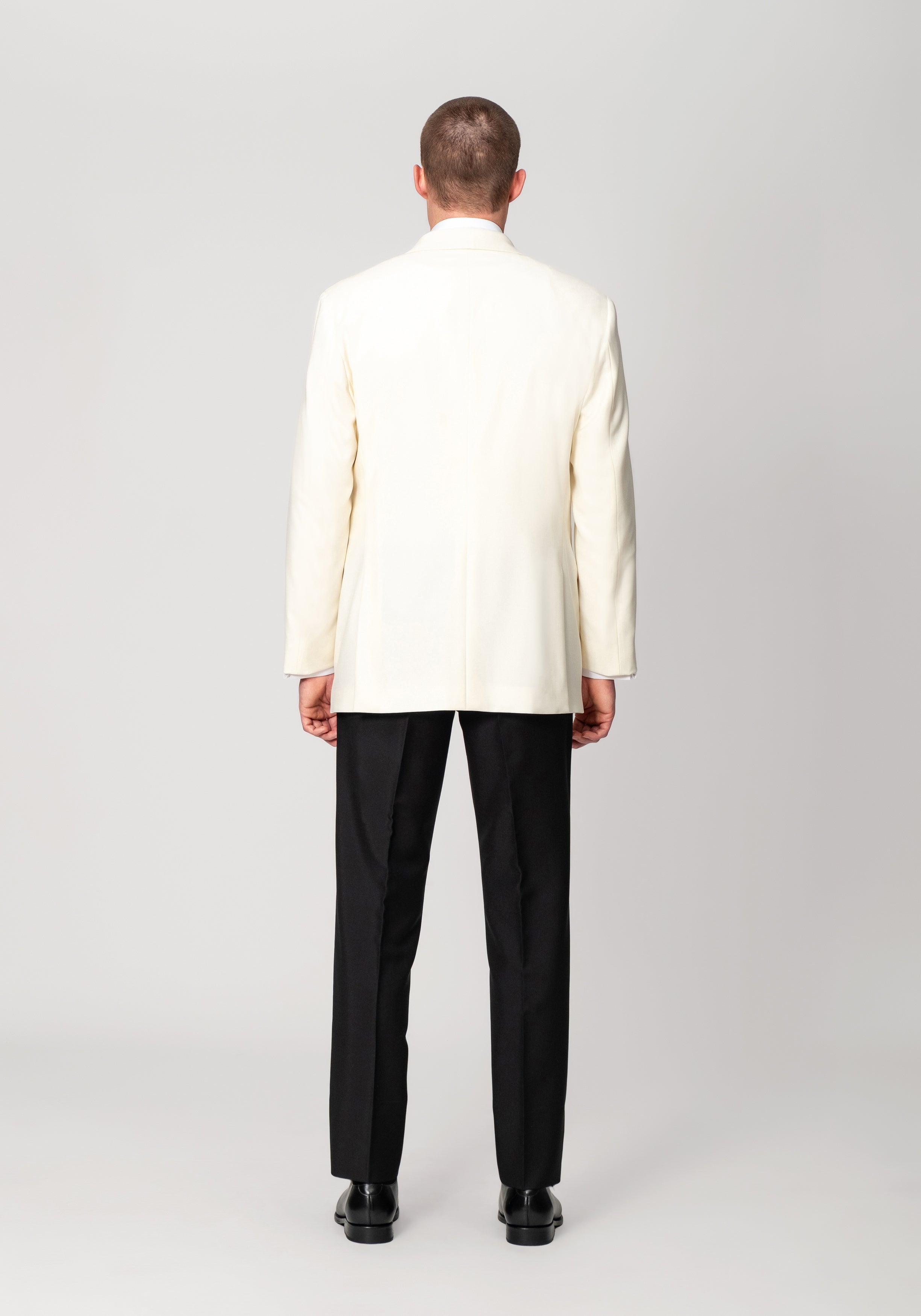 Wool Faille Shawl Collar Smoking Jacket - Ivory