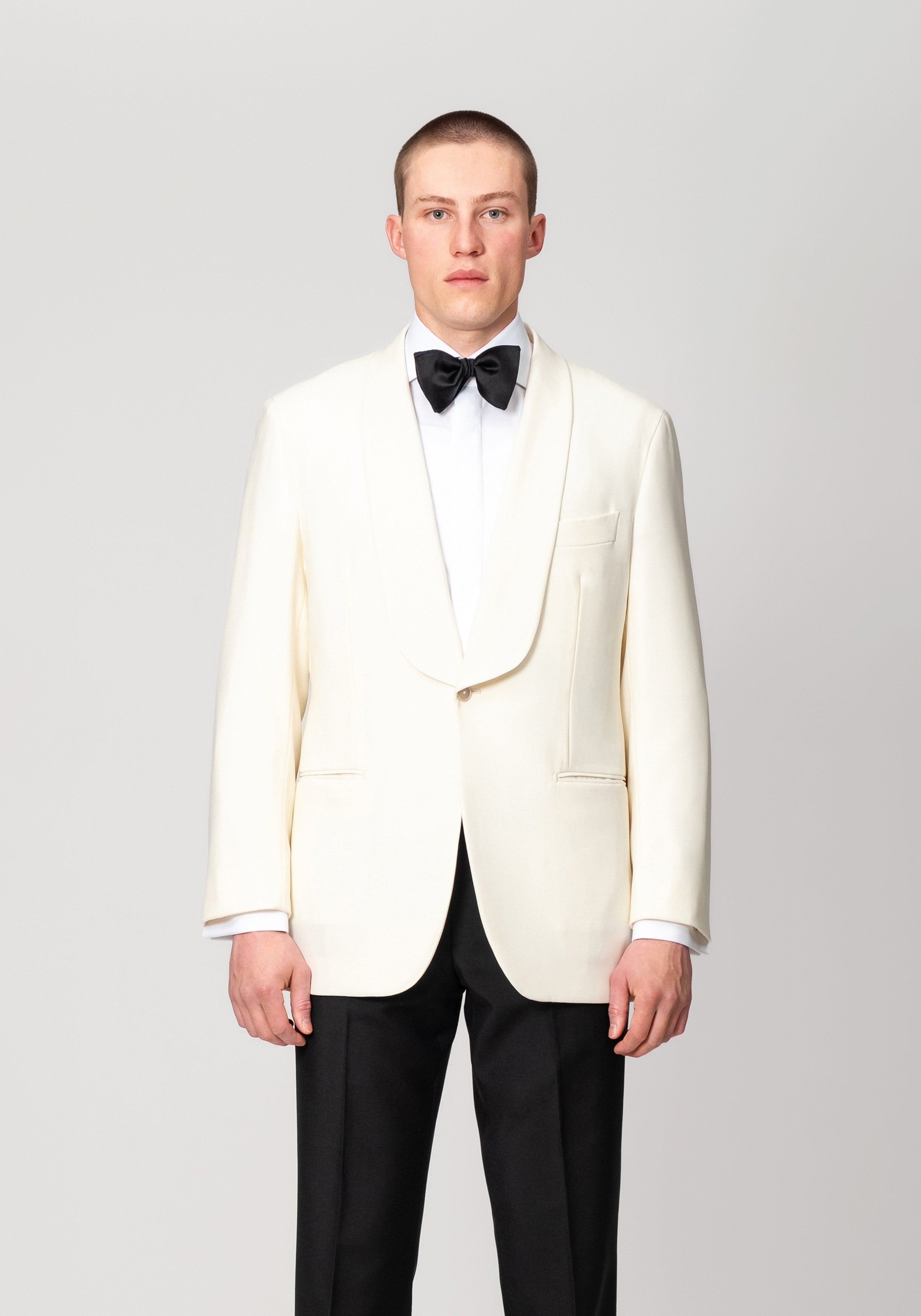 Wool Faille Shawl Collar Smoking Jacket - Ivory