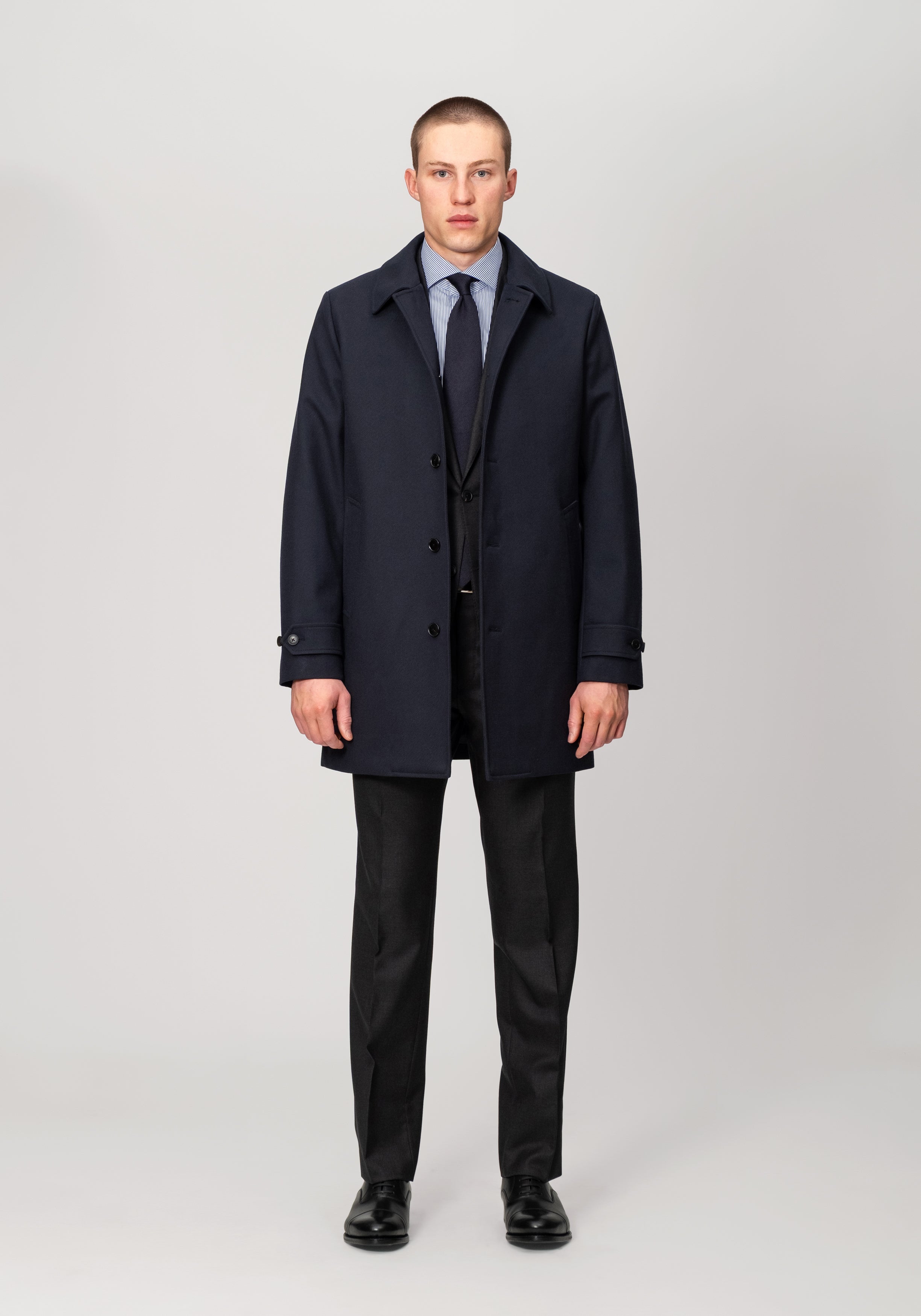 Single-Breasted Car Coat With Liner - Midnight Navy