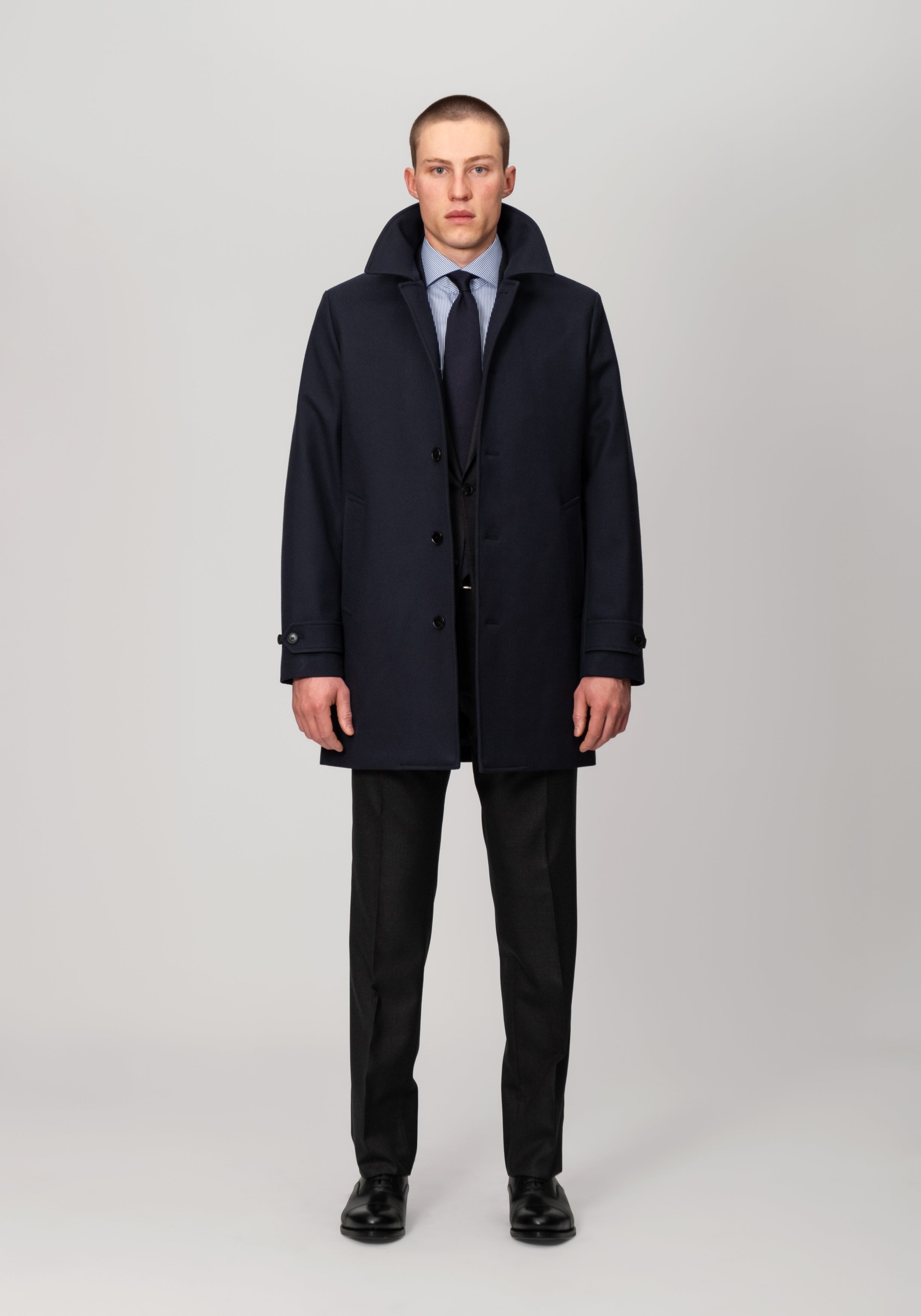 Single-Breasted Car Coat With Liner - Midnight Navy