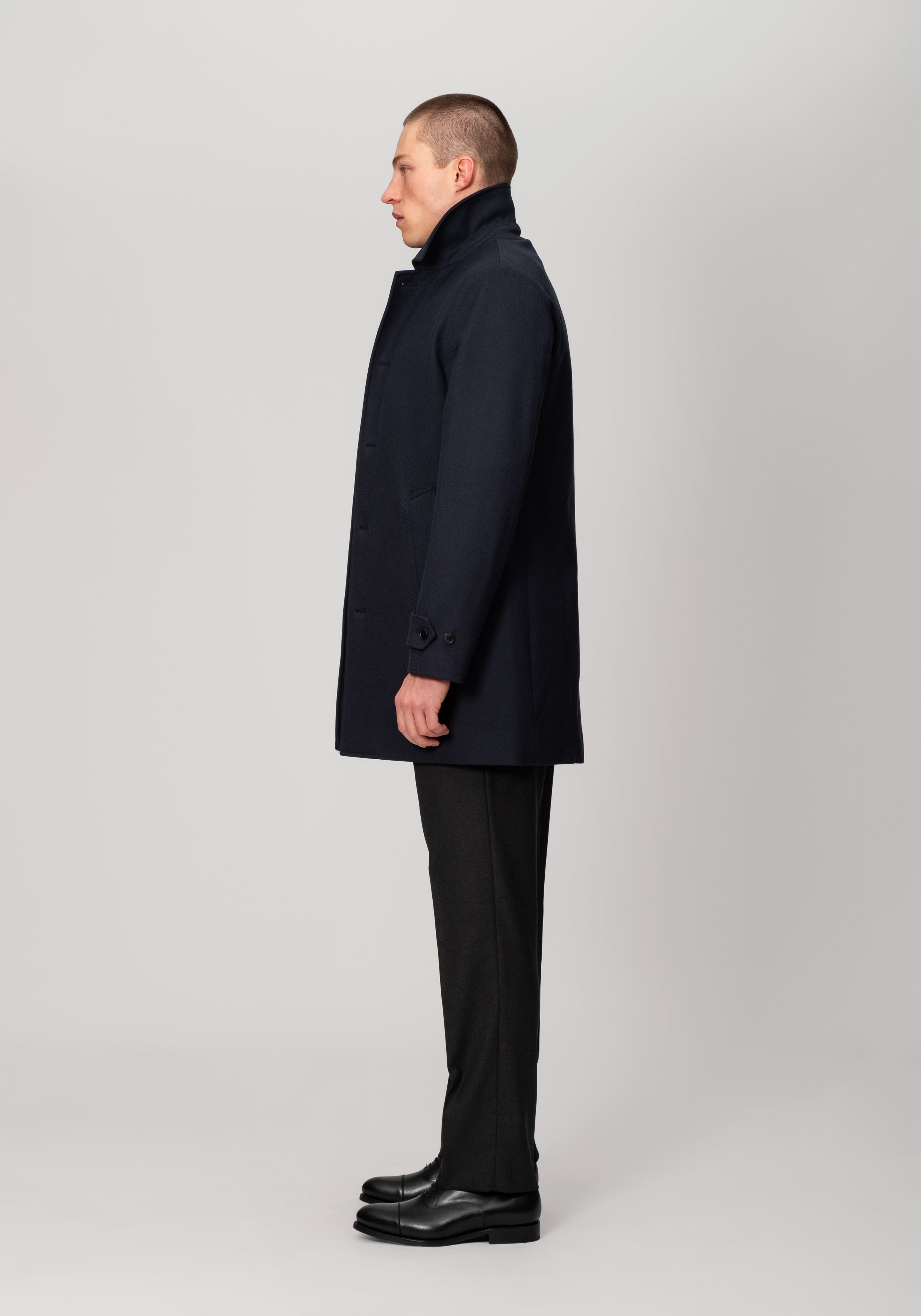 Single-Breasted Car Coat With Liner - Midnight Navy