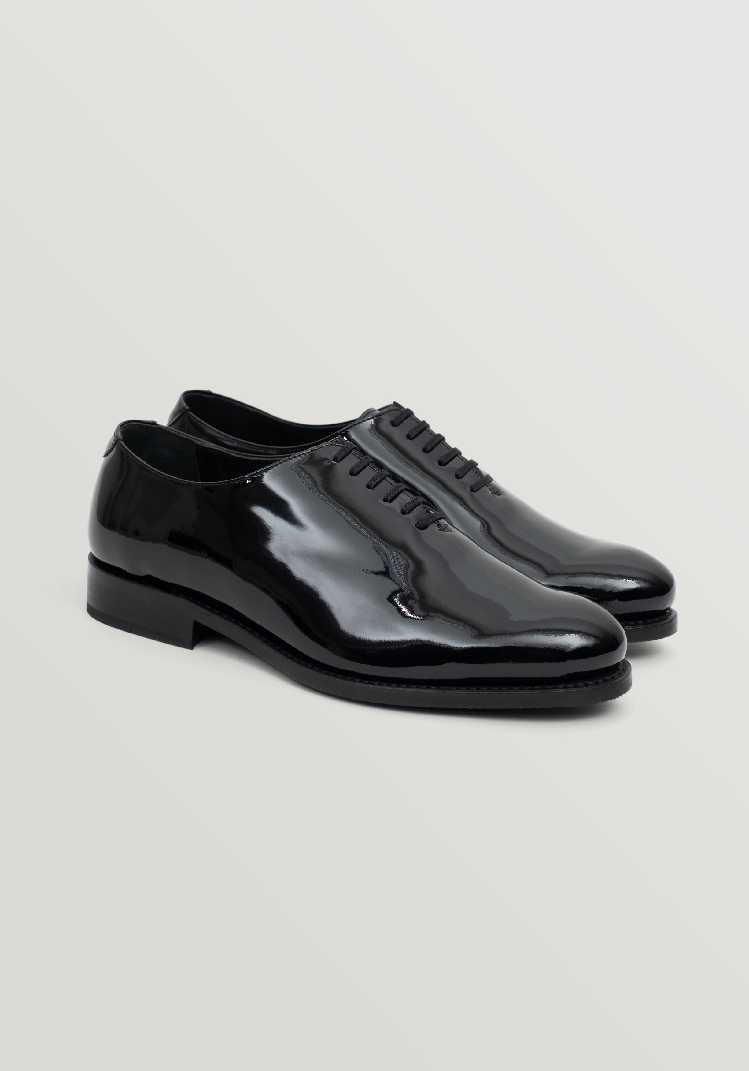 Patent Leather Whole Cut Oxford Shoe - Black