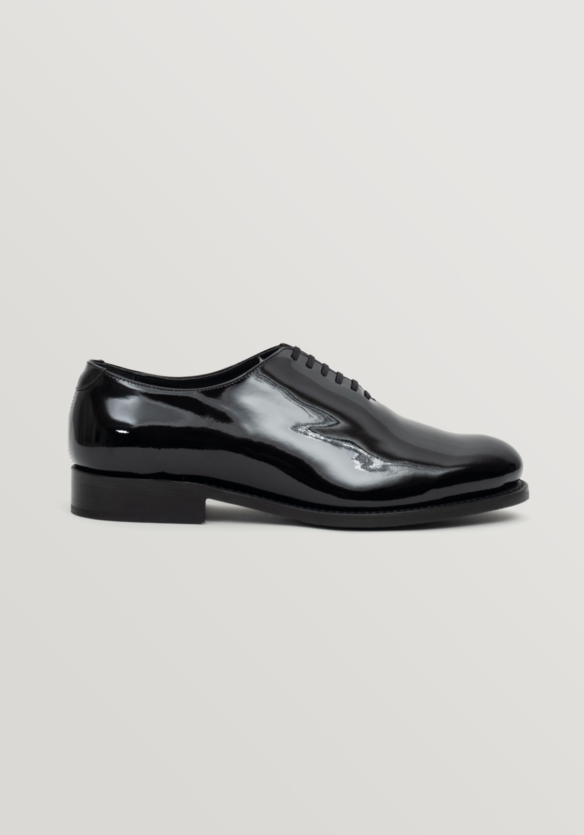 Patent Leather Whole Cut Oxford Shoe - Black