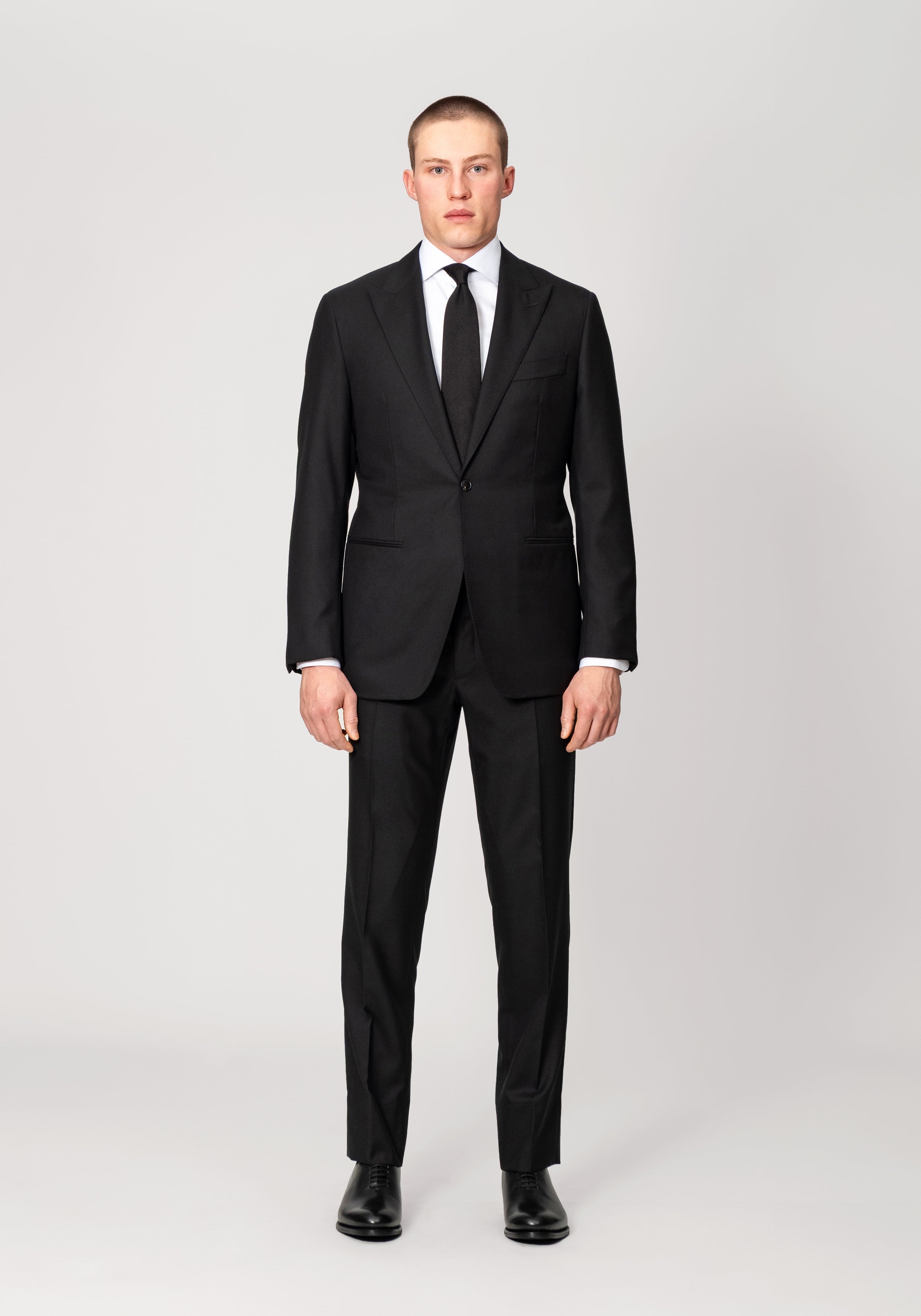 Wool Twill Peak Lapel Cocktail Suit - Black