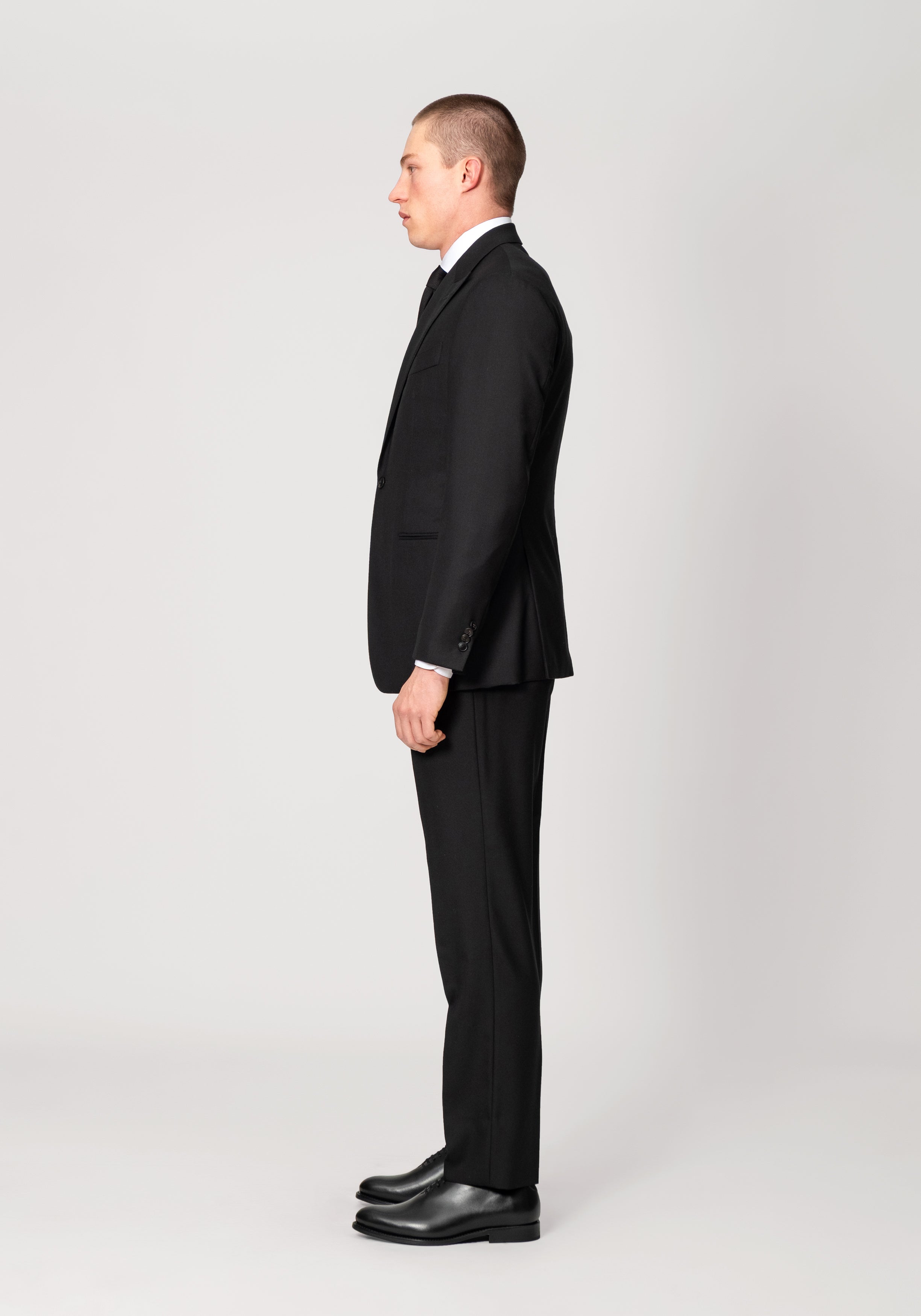 Wool Twill Peak Lapel Cocktail Suit - Black