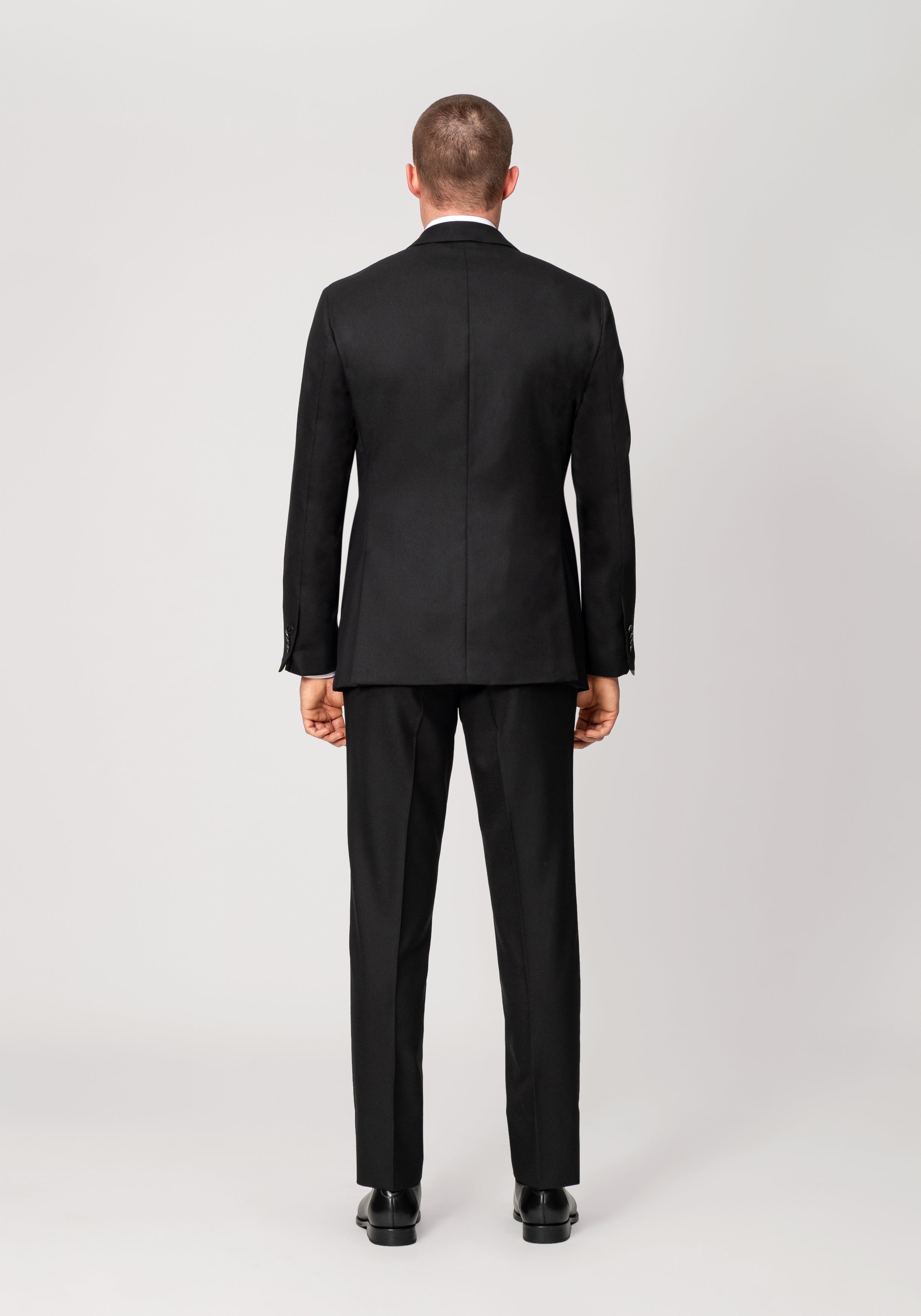 Wool Twill Peak Lapel Cocktail Suit - Black