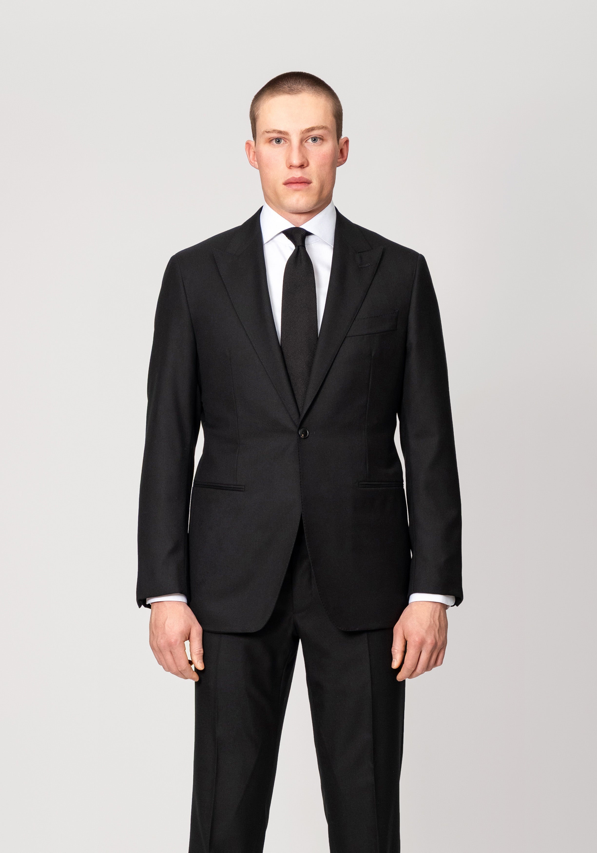 Wool Twill Peak Lapel Cocktail Suit - Black