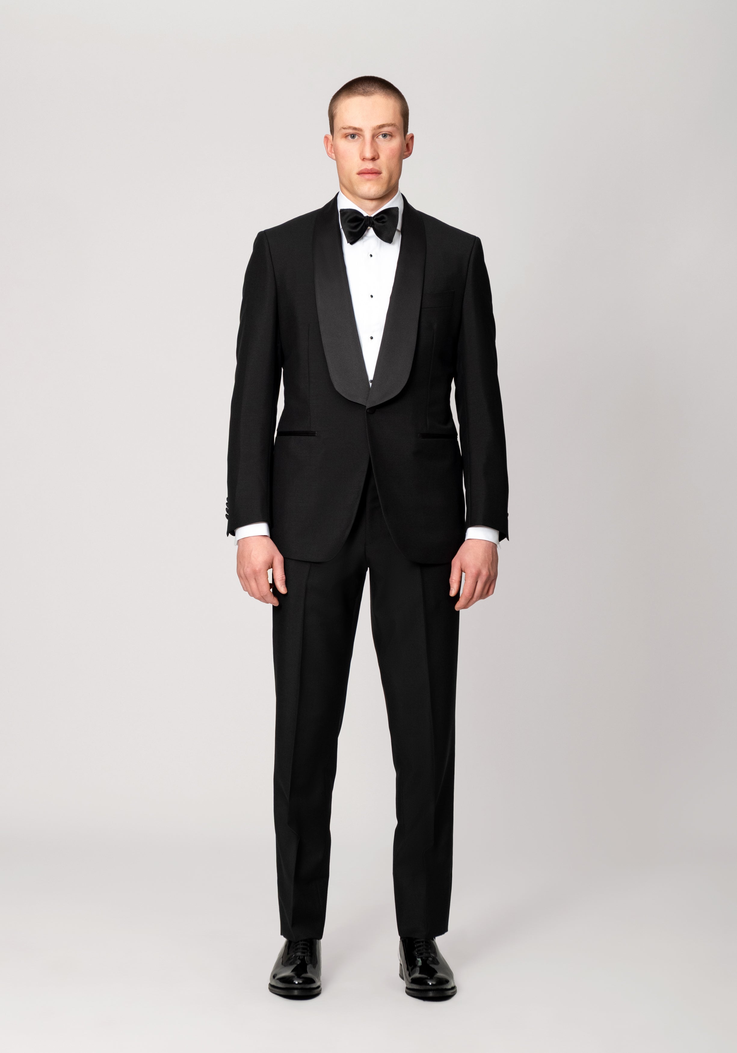 Wool & Mohair Wide Shawl Lapel Tuxedo - Black