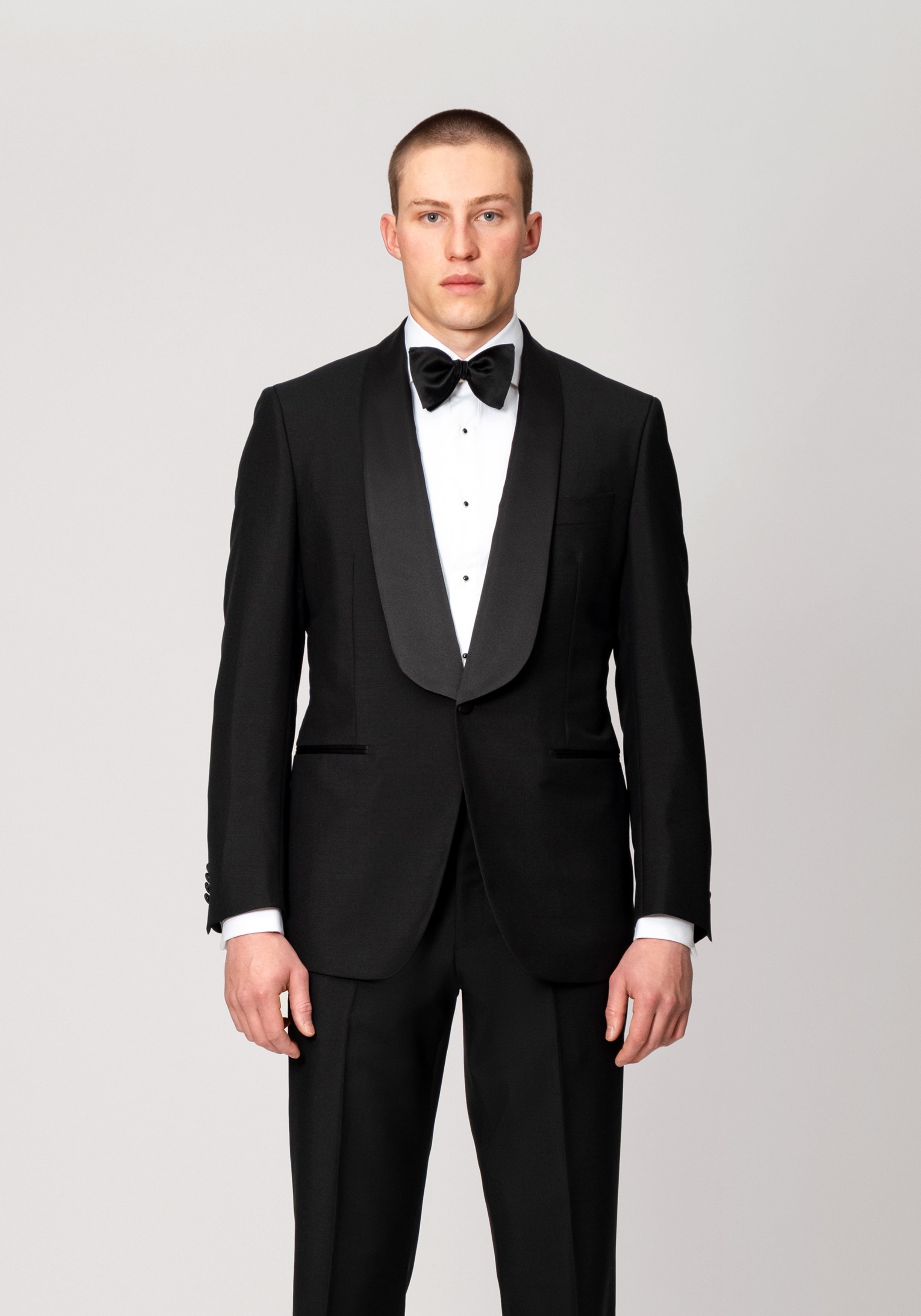 Wool & Mohair Wide Shawl Lapel Tuxedo - Black