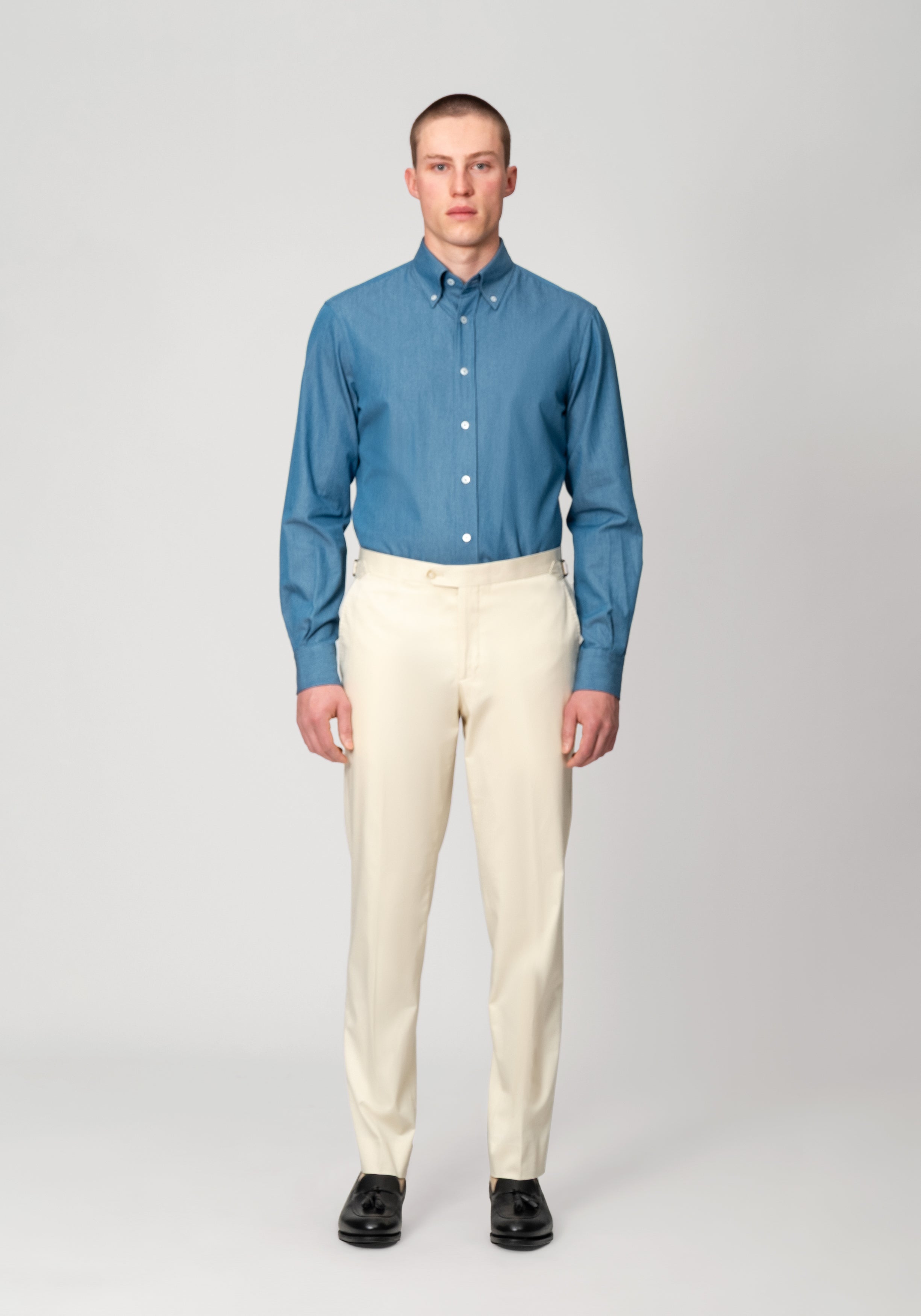 Cotton Dress Trouser with Side Adjusters - Almond