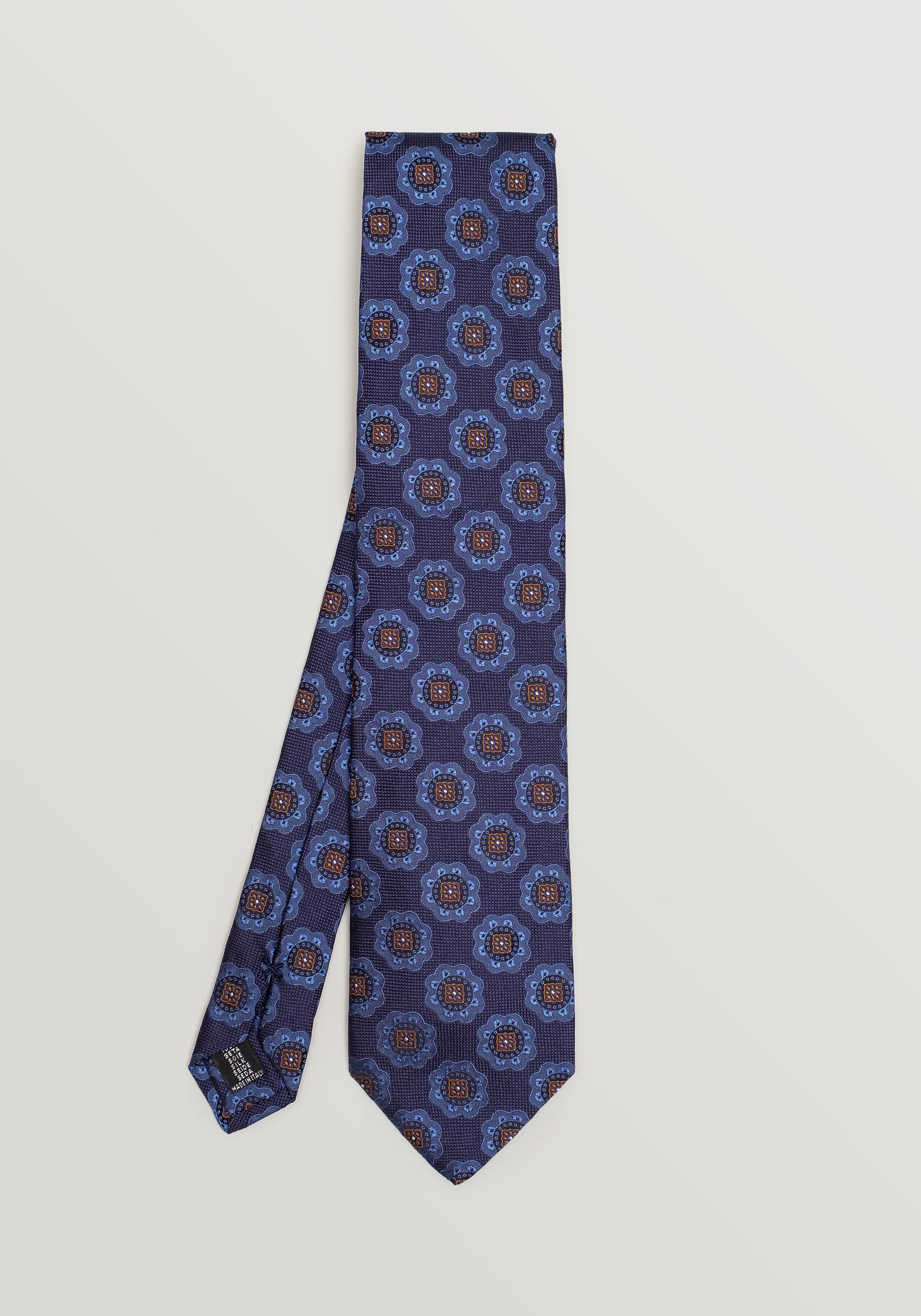 Large Mon Motif Tie - Cobalt Navy & Tan