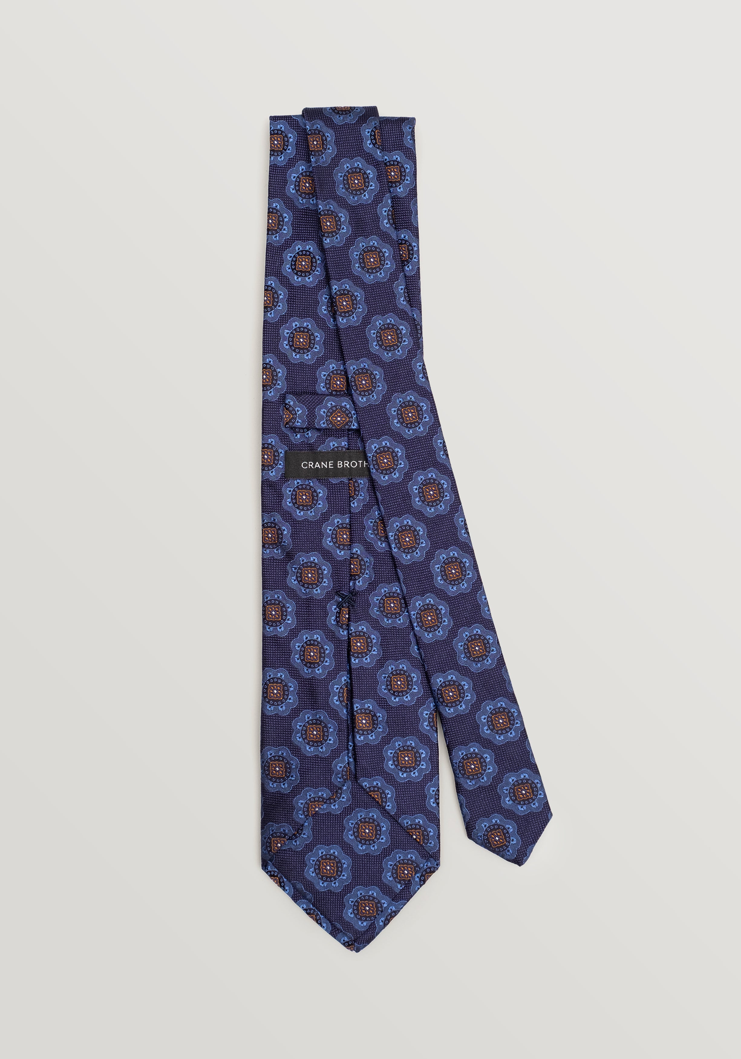 Large Mon Motif Tie - Cobalt Navy & Tan