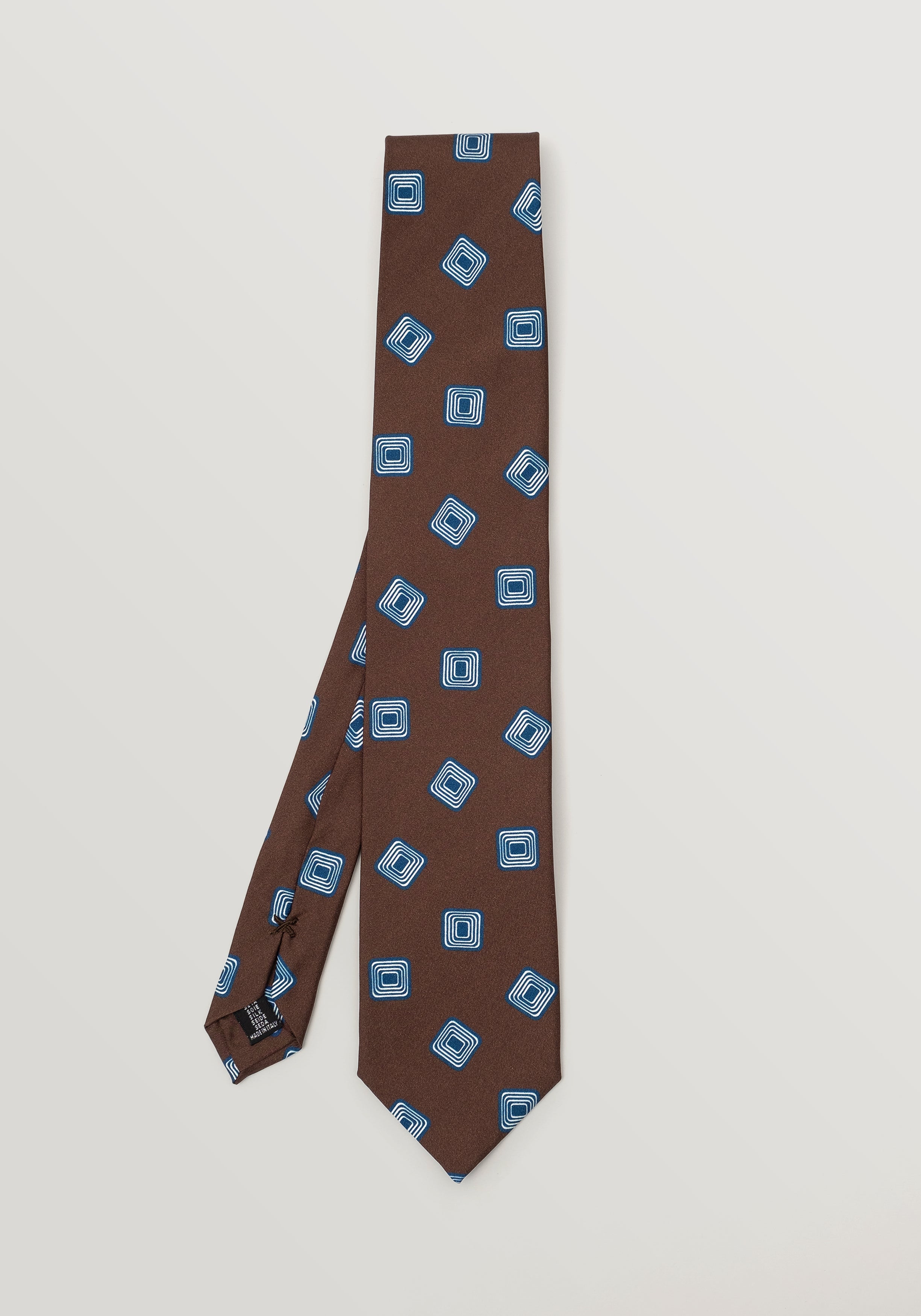 Lioni Abstract Printed Silk Tie - Cocoa and Blue