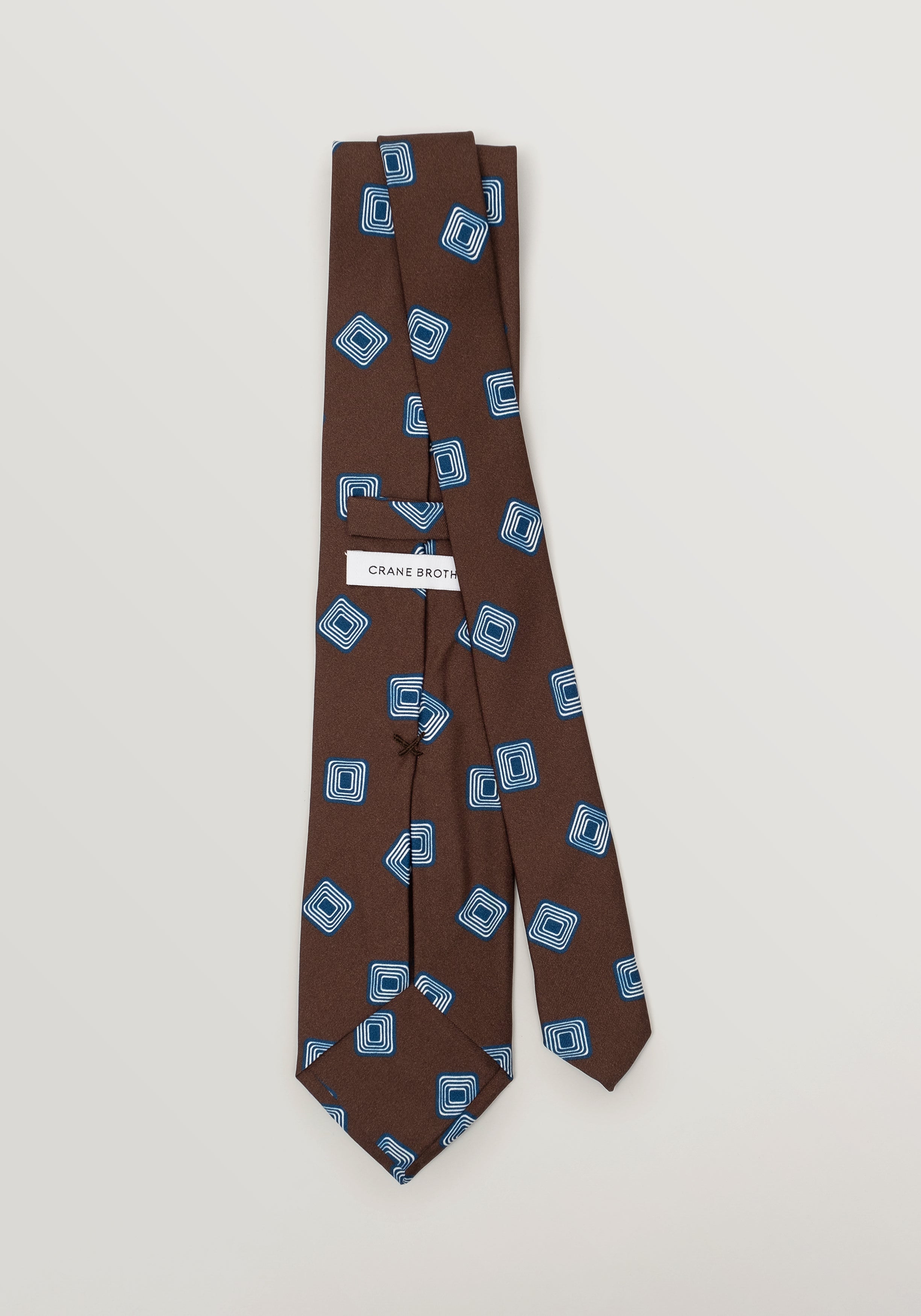 Lioni Abstract Printed Silk Tie - Cocoa and Blue
