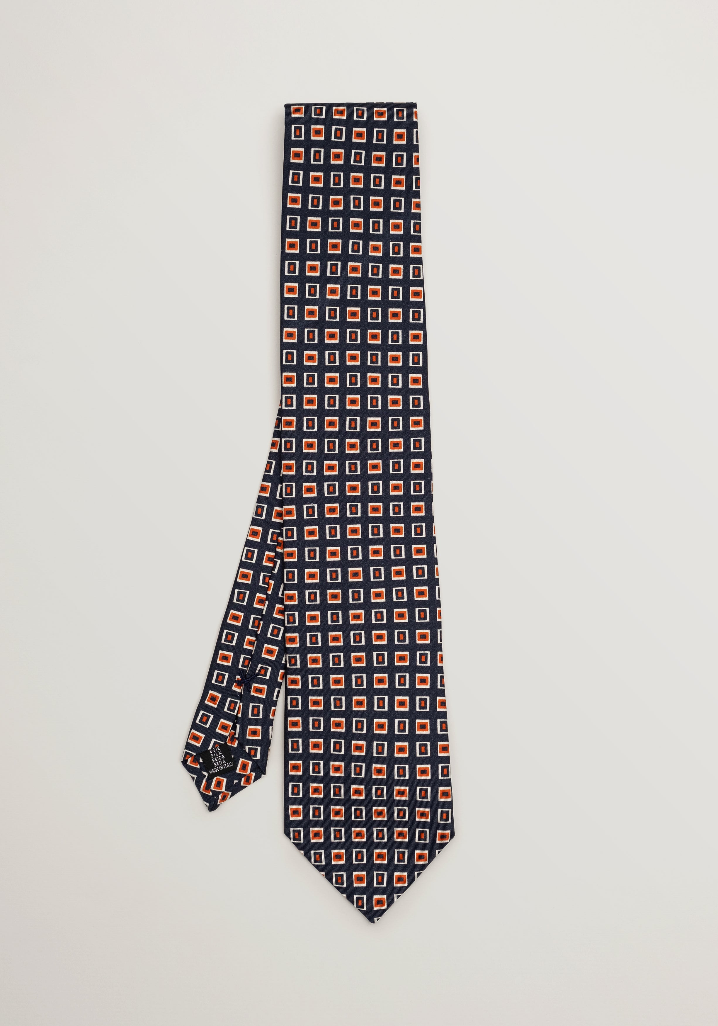 Lioni Abstract Printed Silk Tie - Navy and Orange