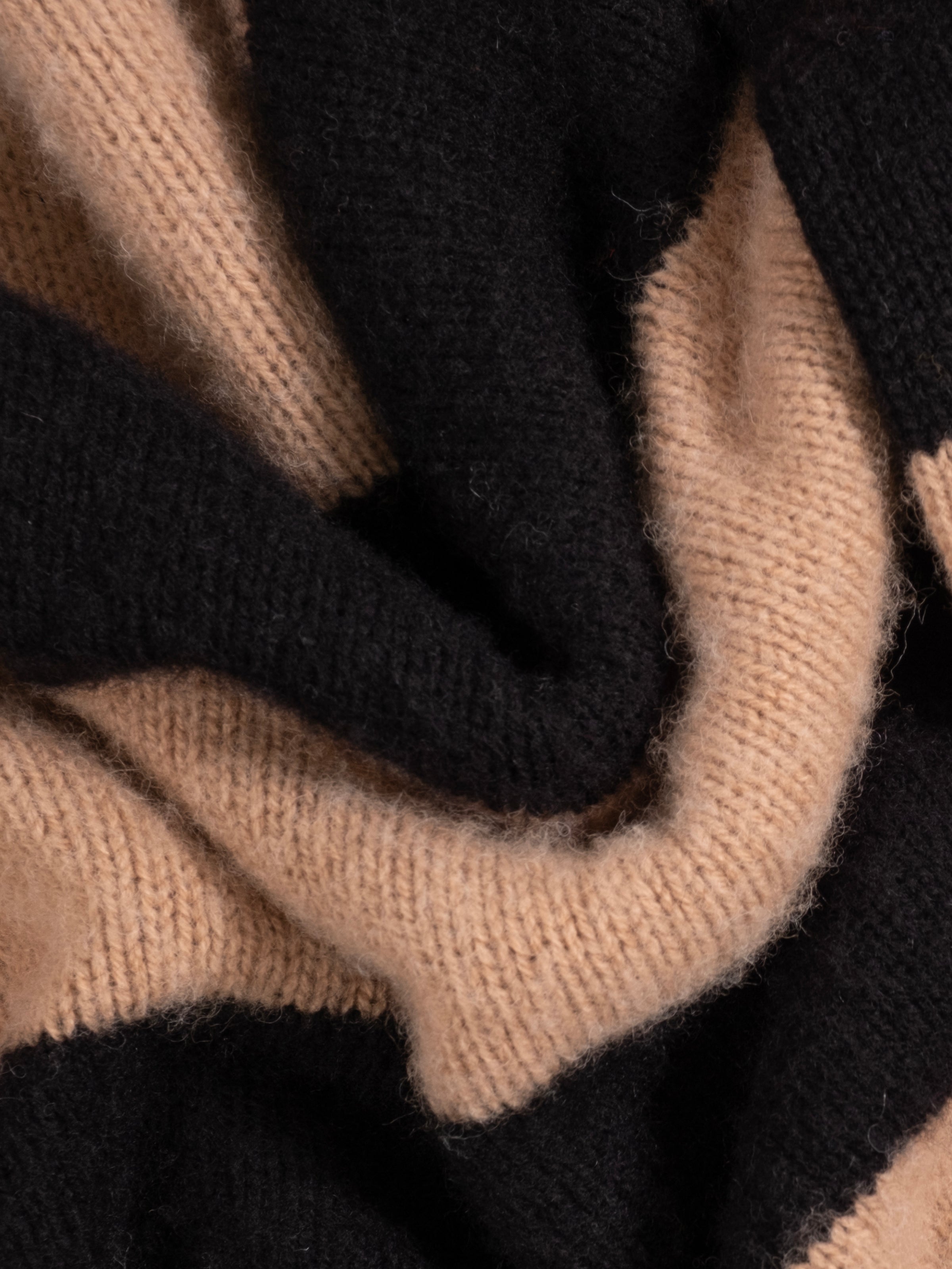 Chunky Striped Crew Neck Sweater - Black & Cashew