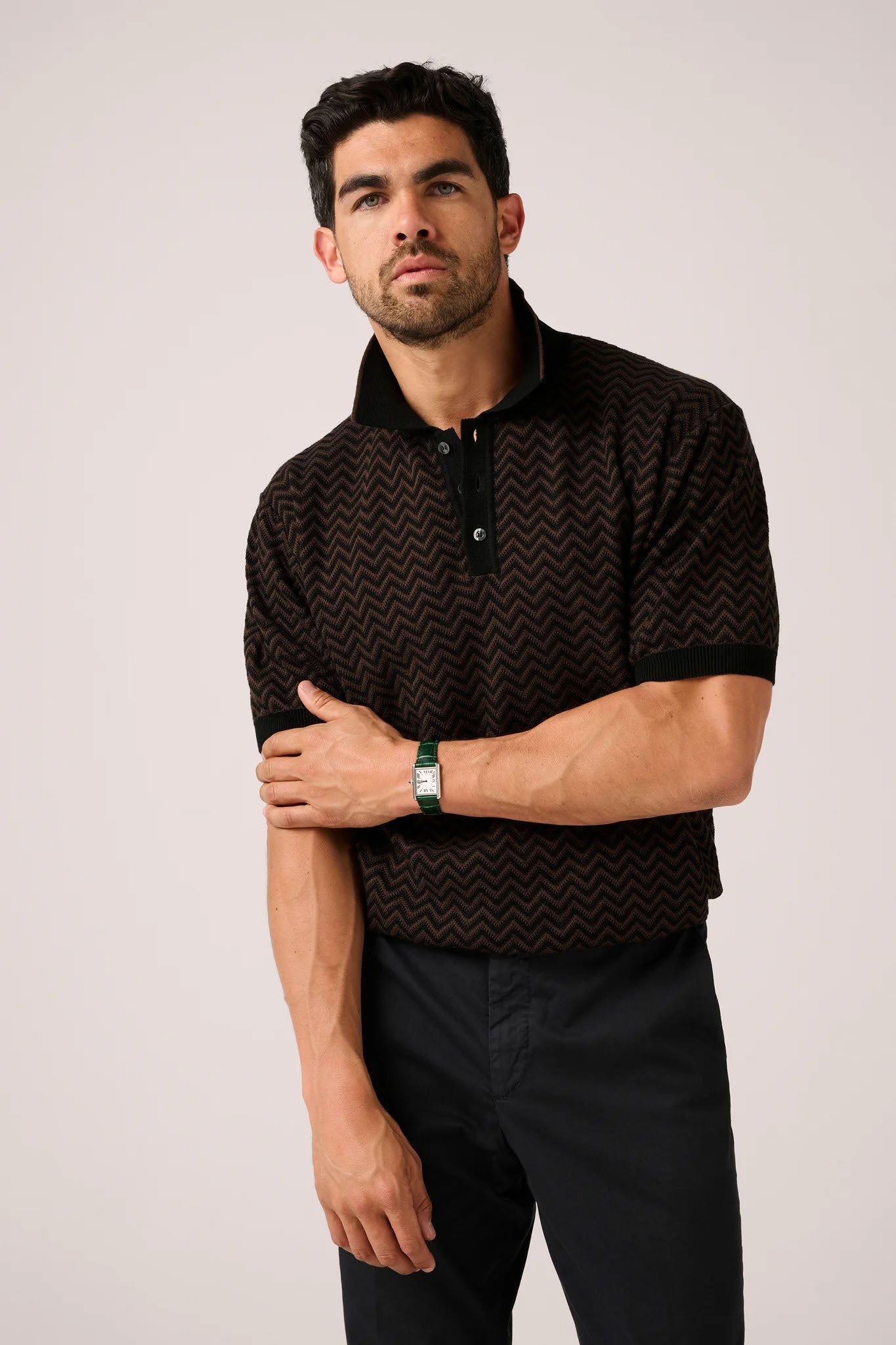 Christian Kimber Chevron Polo - Black and Chocolate