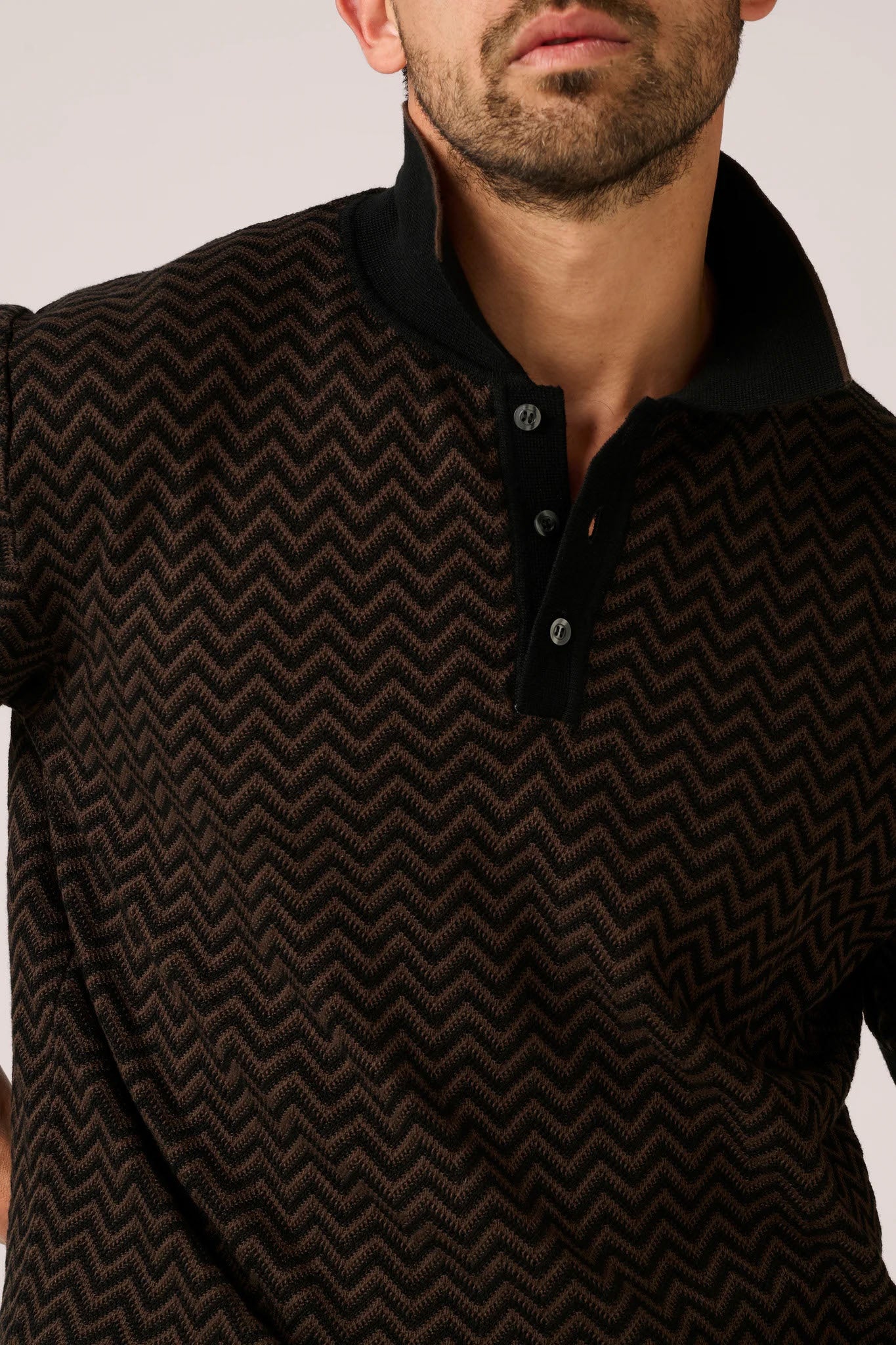 Christian Kimber Chevron Polo - Black and Chocolate