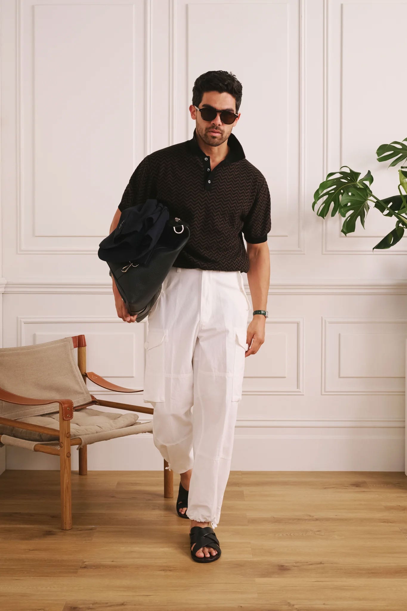 Christian Kimber Chevron Polo - Black and Chocolate