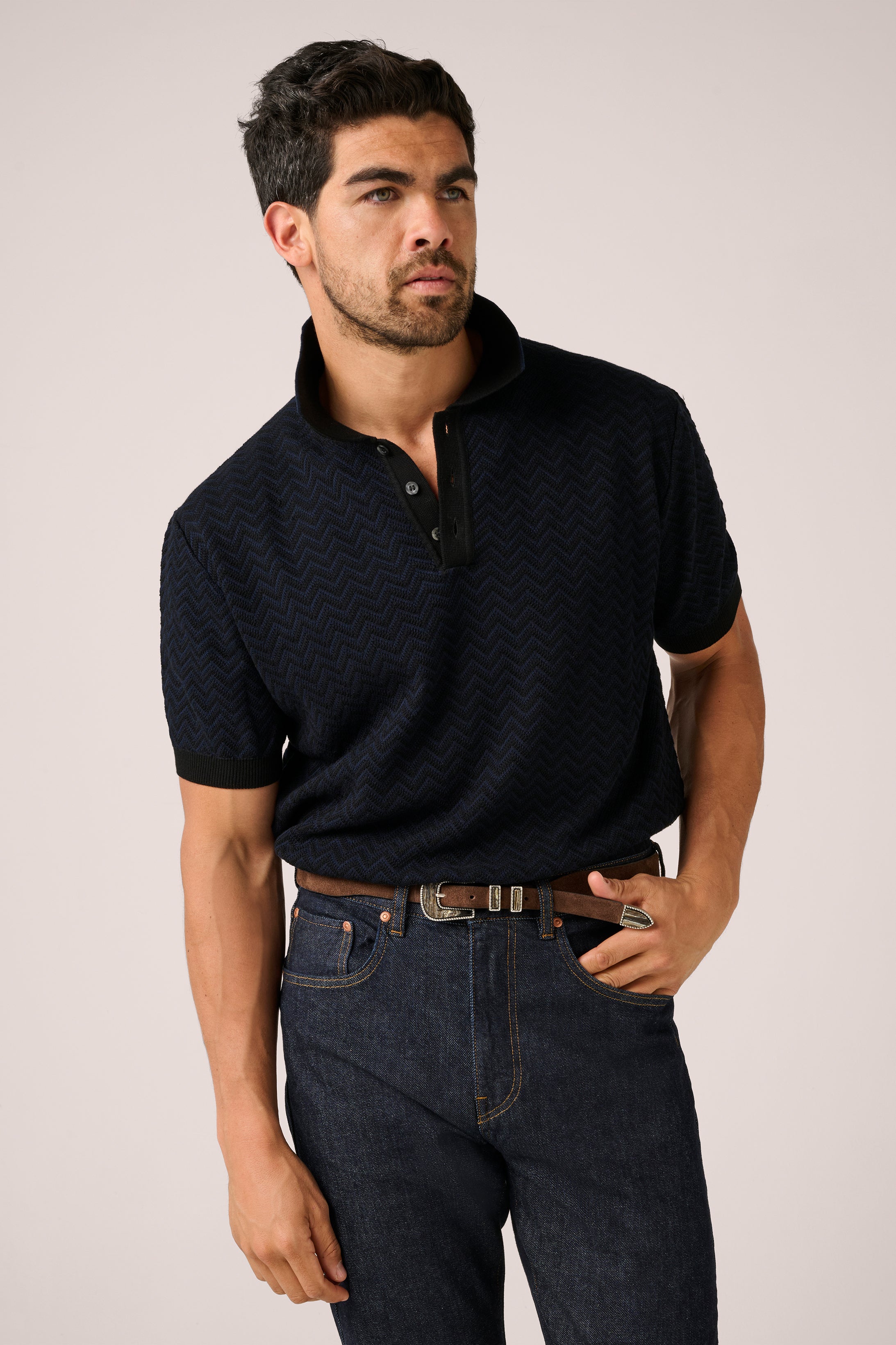 Christian Kimber Chevron Polo - Black and Navy