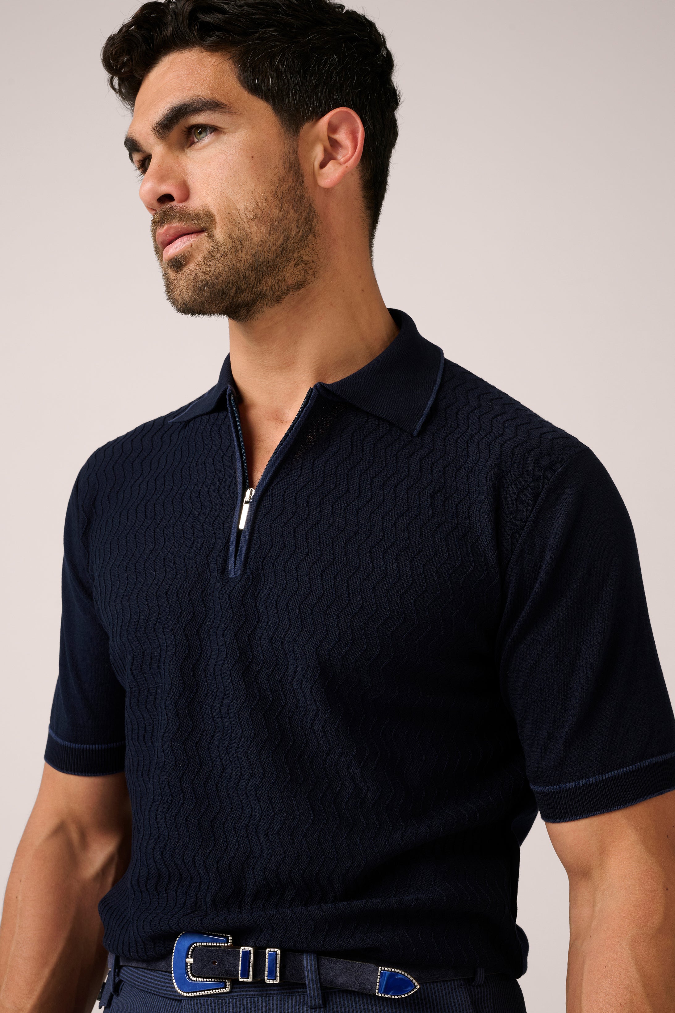 Christian Kimber Airlie Zip Knit Polo - Navy