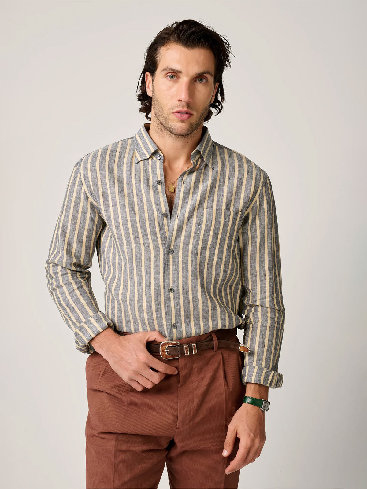 Christian Kimber Bronte Linen Shirt - Burnt Cigar