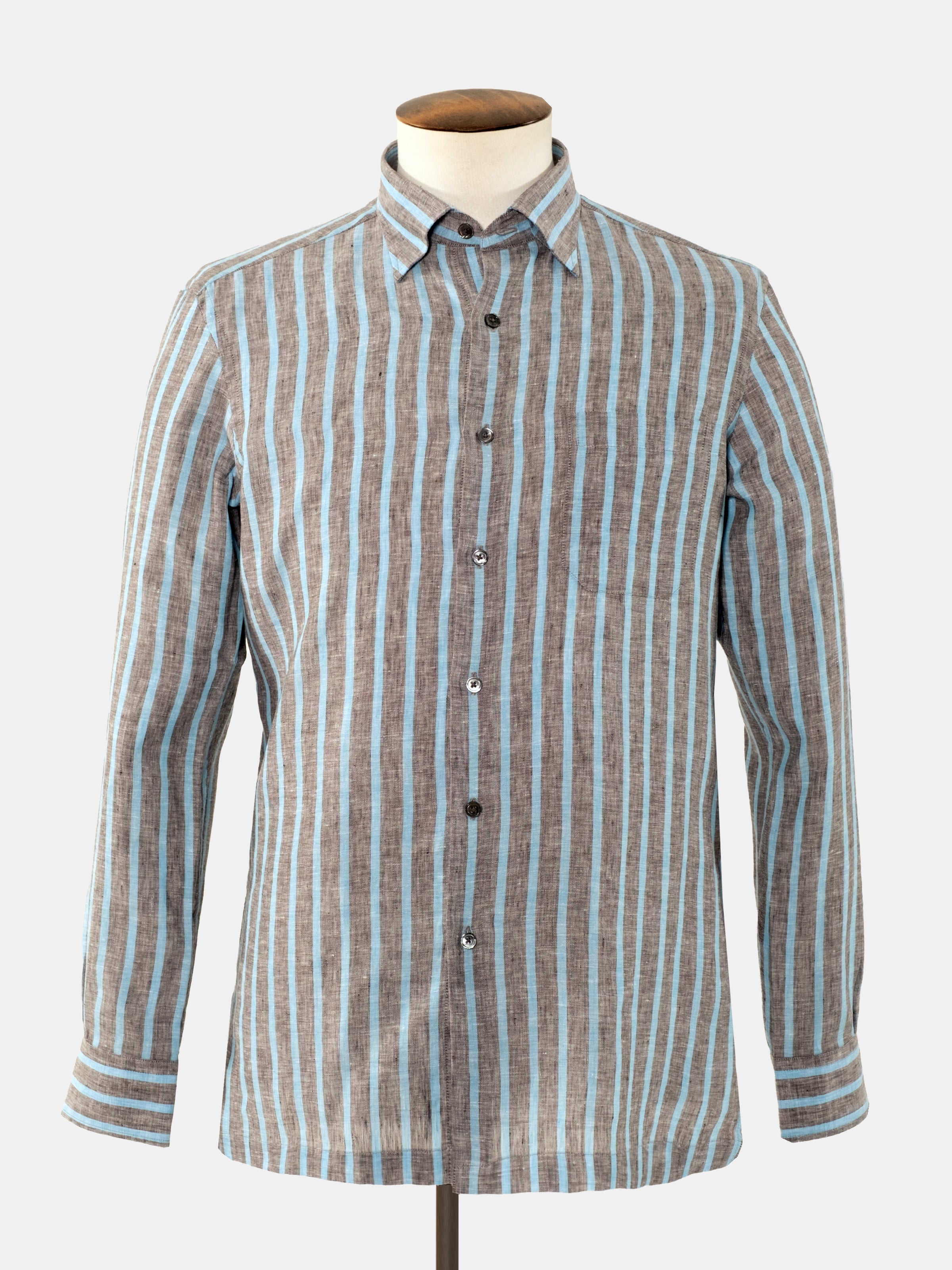 Christian Kimber Bronte Linen Shirt - Charcoal and Cyan