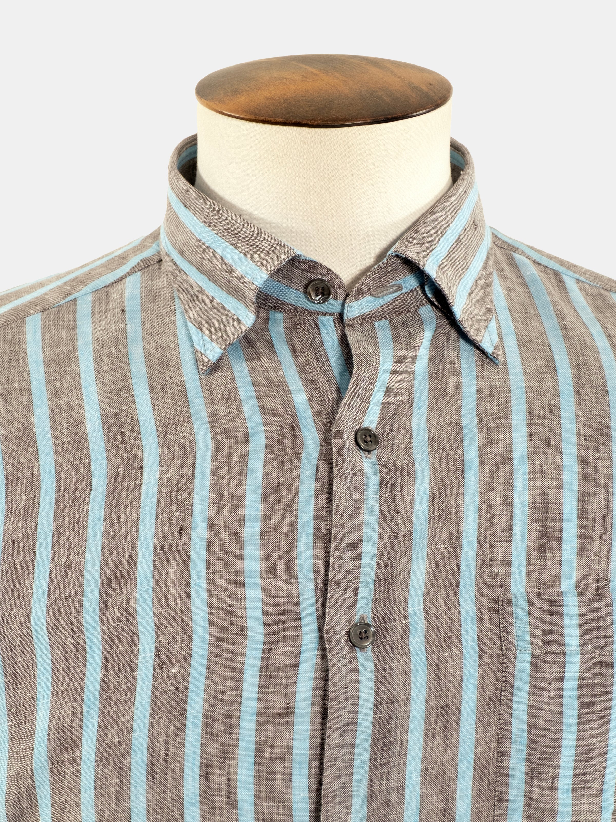 Christian Kimber Bronte Linen Shirt - Charcoal and Cyan
