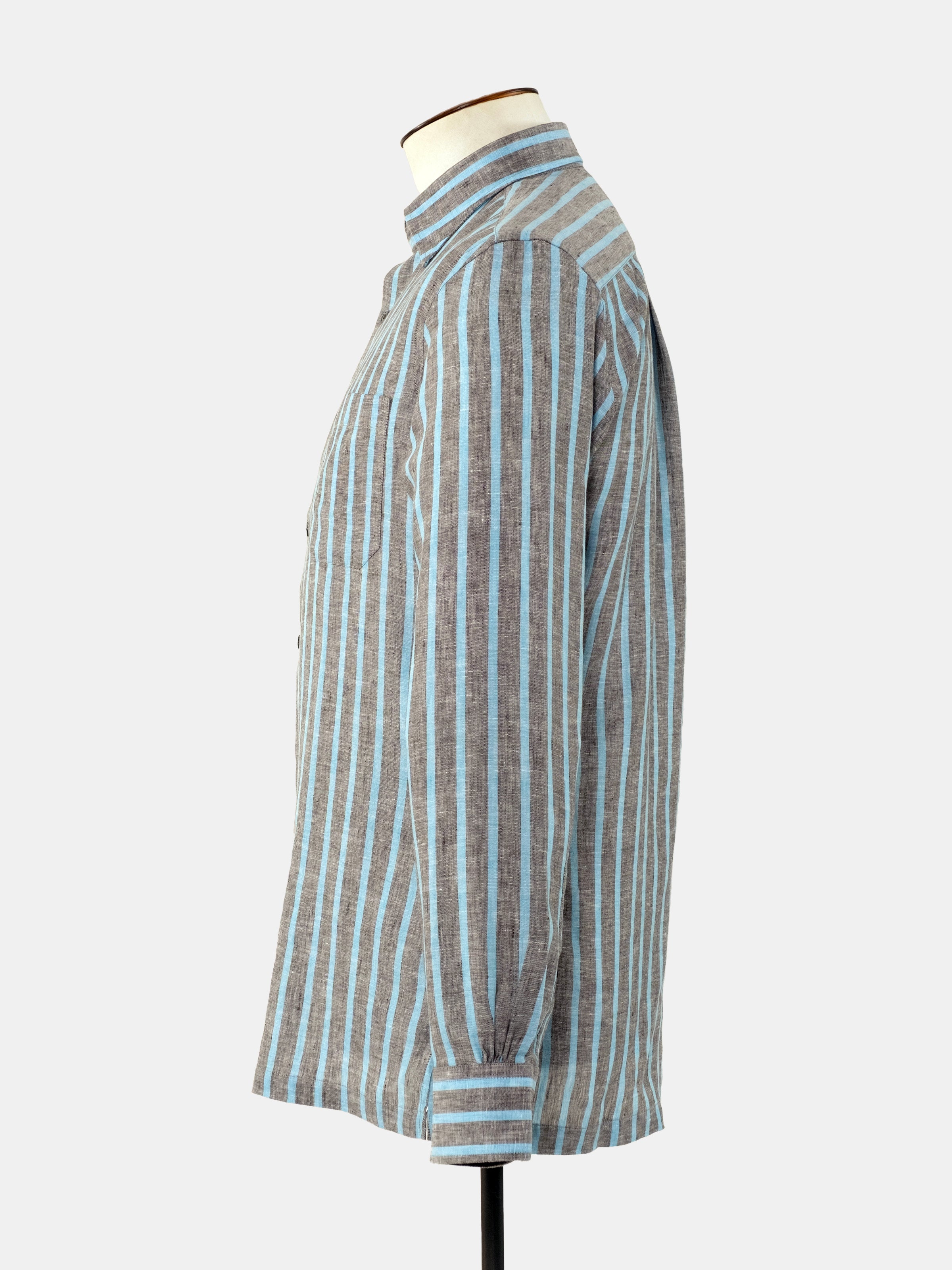 Christian Kimber Bronte Linen Shirt - Charcoal and Cyan