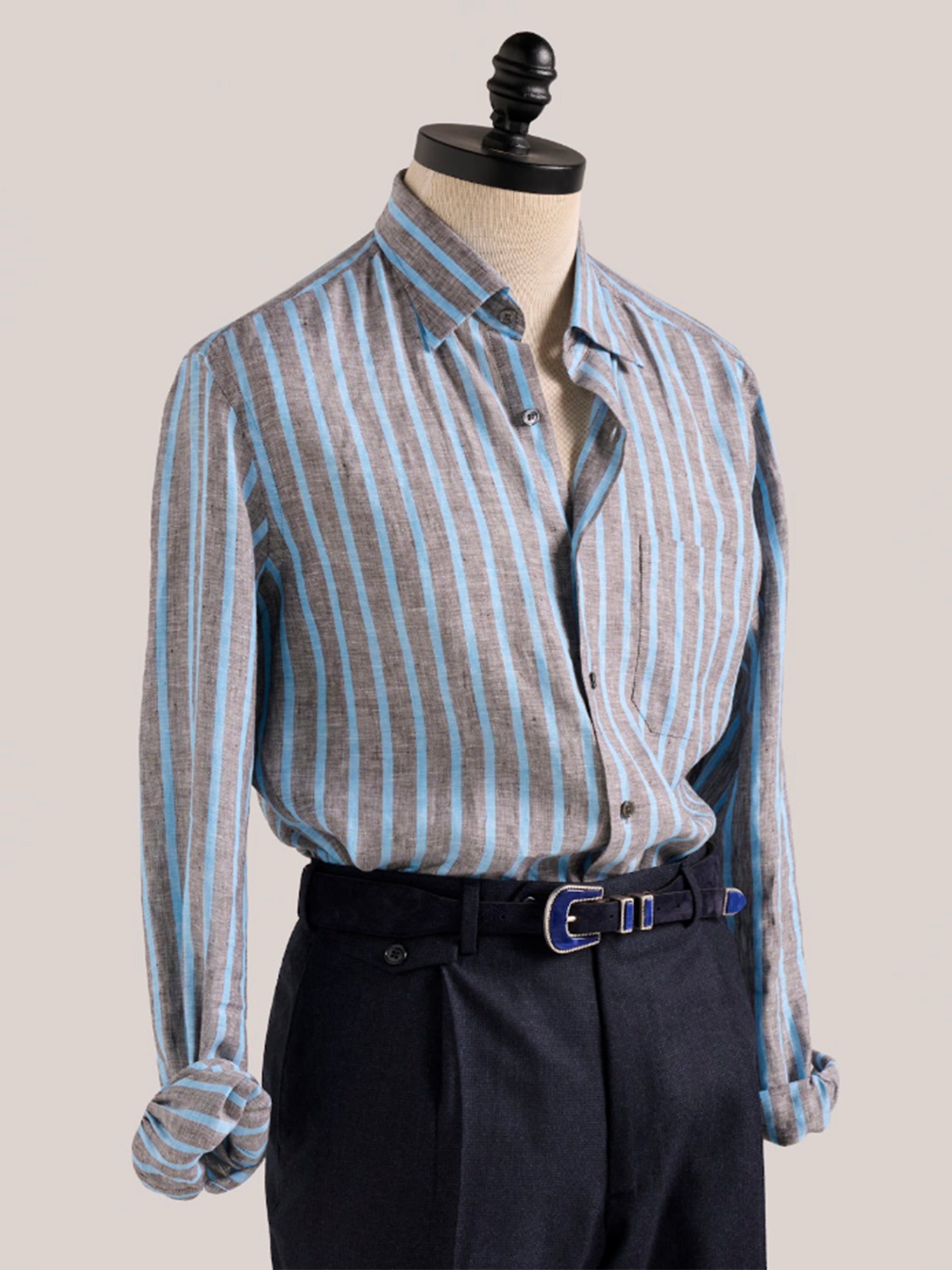 Christian Kimber Bronte Linen Shirt - Charcoal and Cyan