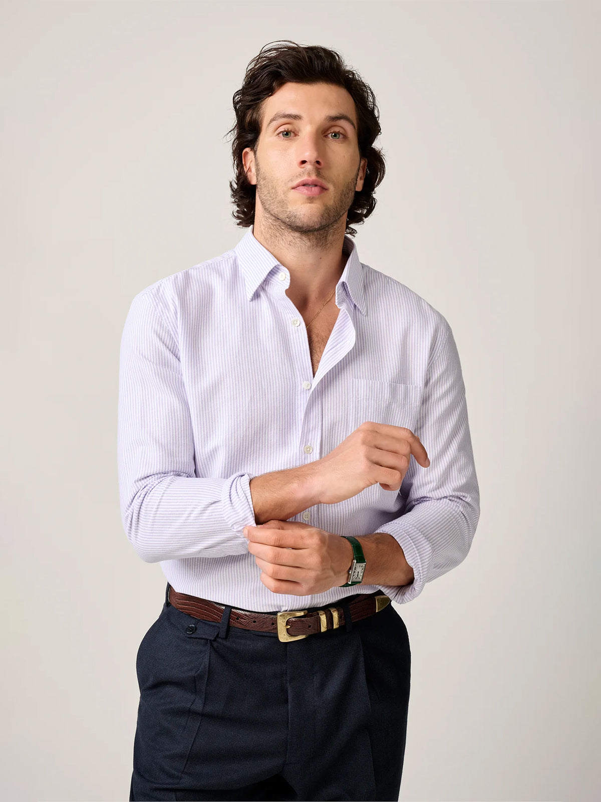 Christian Kimber Fenner Essential Oxford Shirt - Lavender Stripe