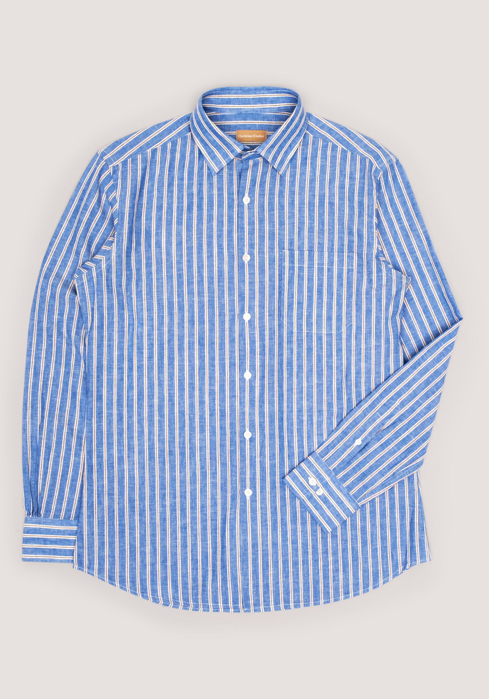 Christian Kimber Linen Shirt - Blue and Brown Stripe