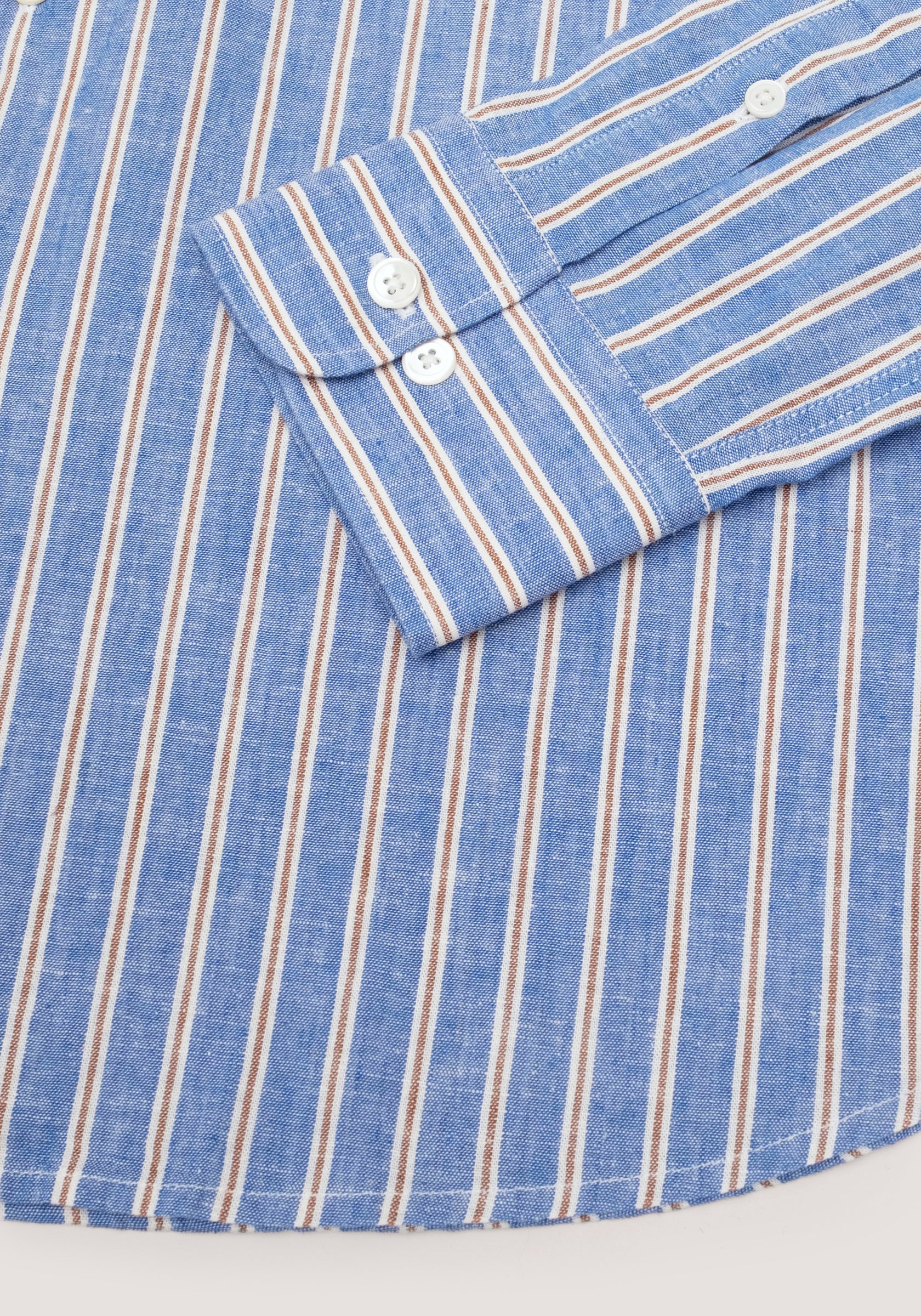 Christian Kimber Linen Shirt - Blue and Brown Stripe