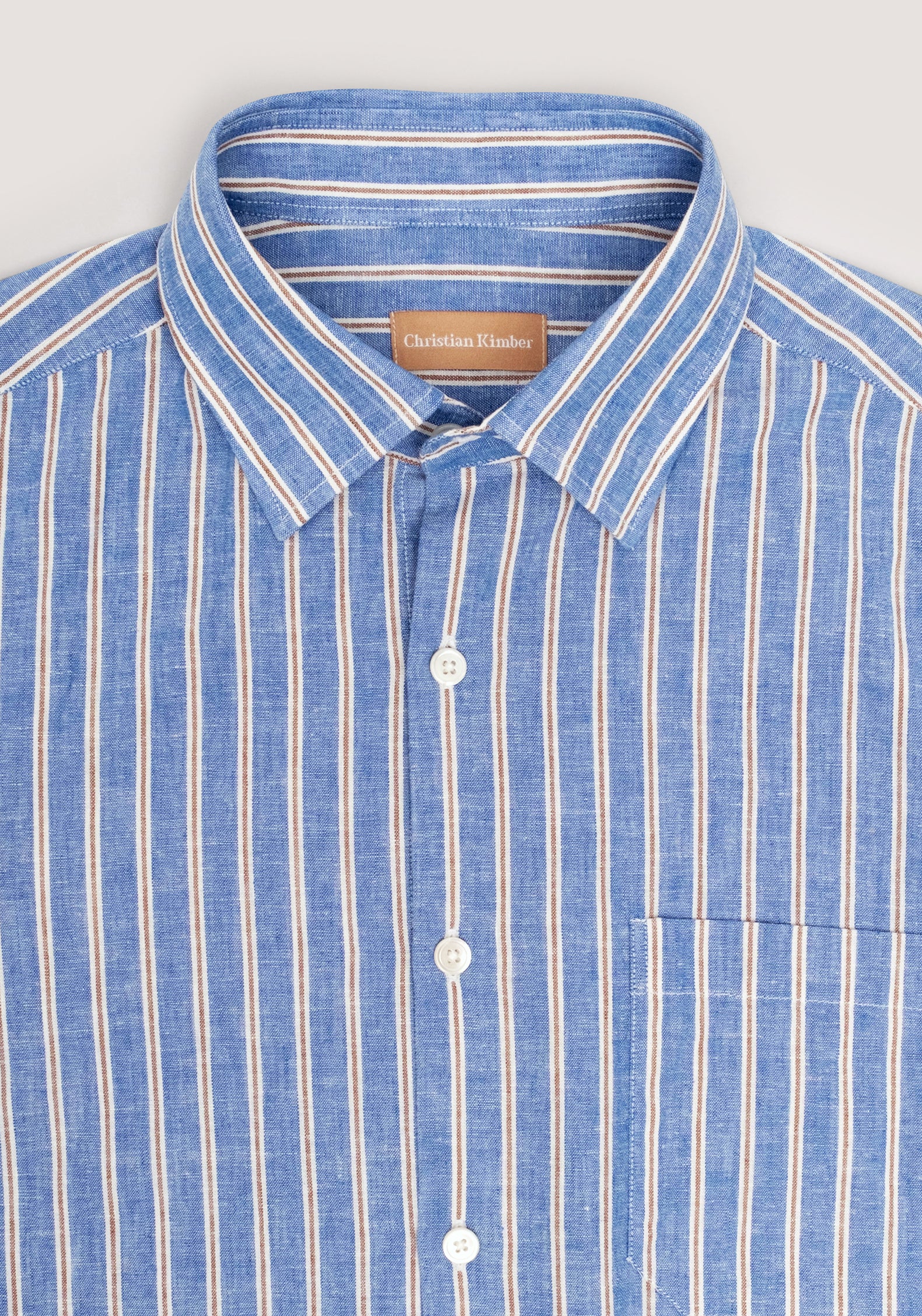 Christian Kimber Linen Shirt - Blue and Brown Stripe