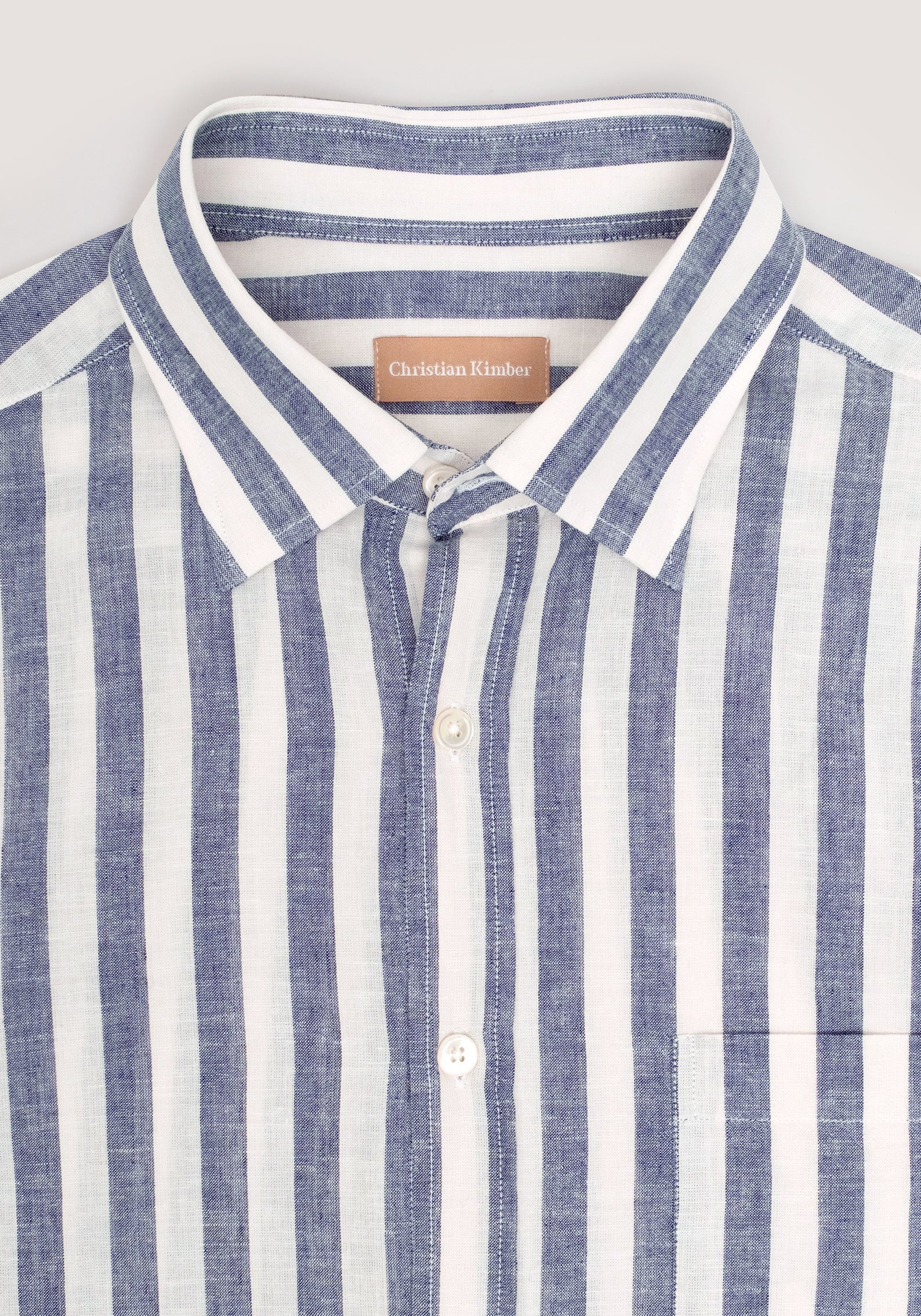 Christian Kimber Linen Shirt - Navy Broad Stripe