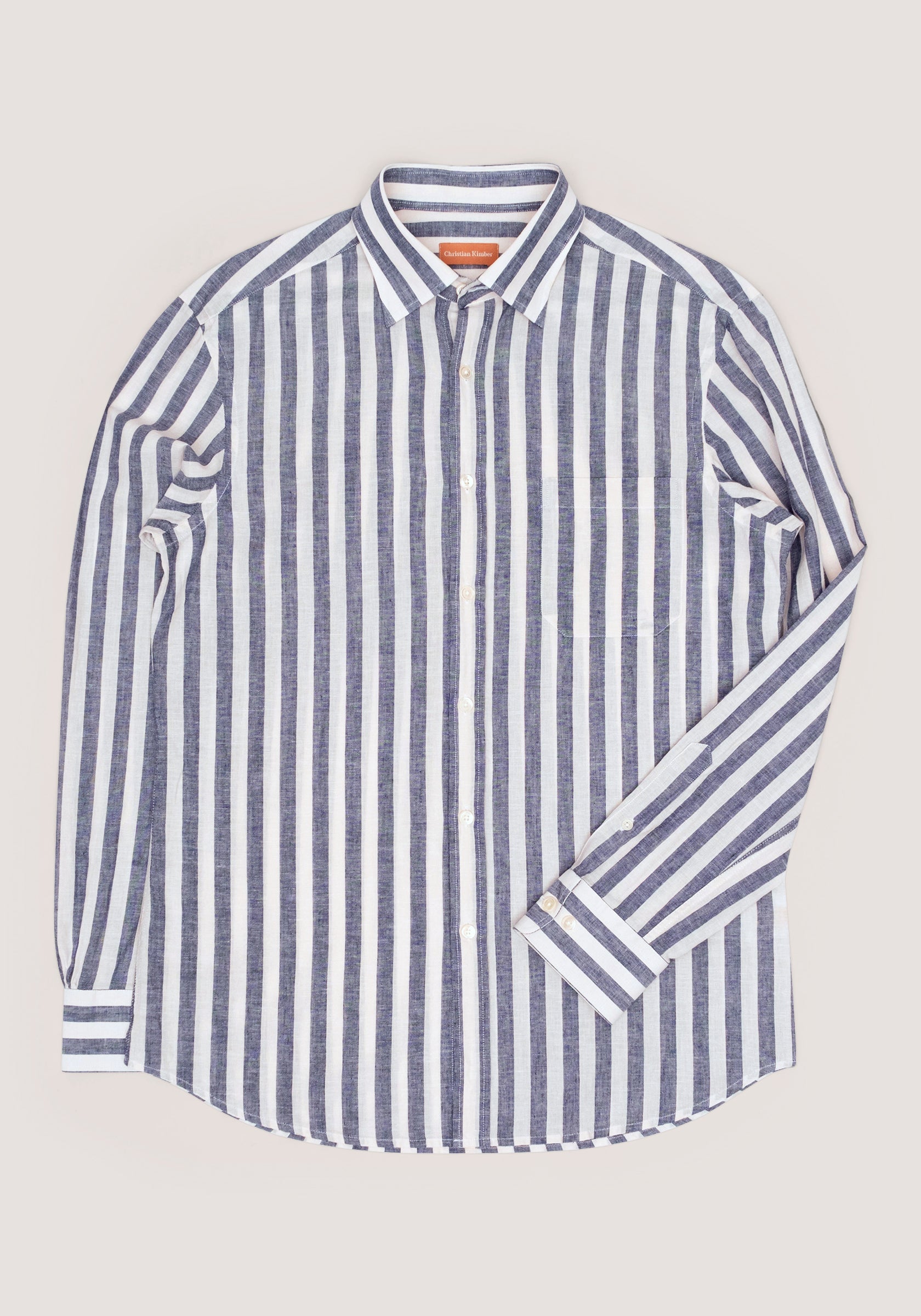 Christian Kimber Linen Shirt - Navy Broad Stripe