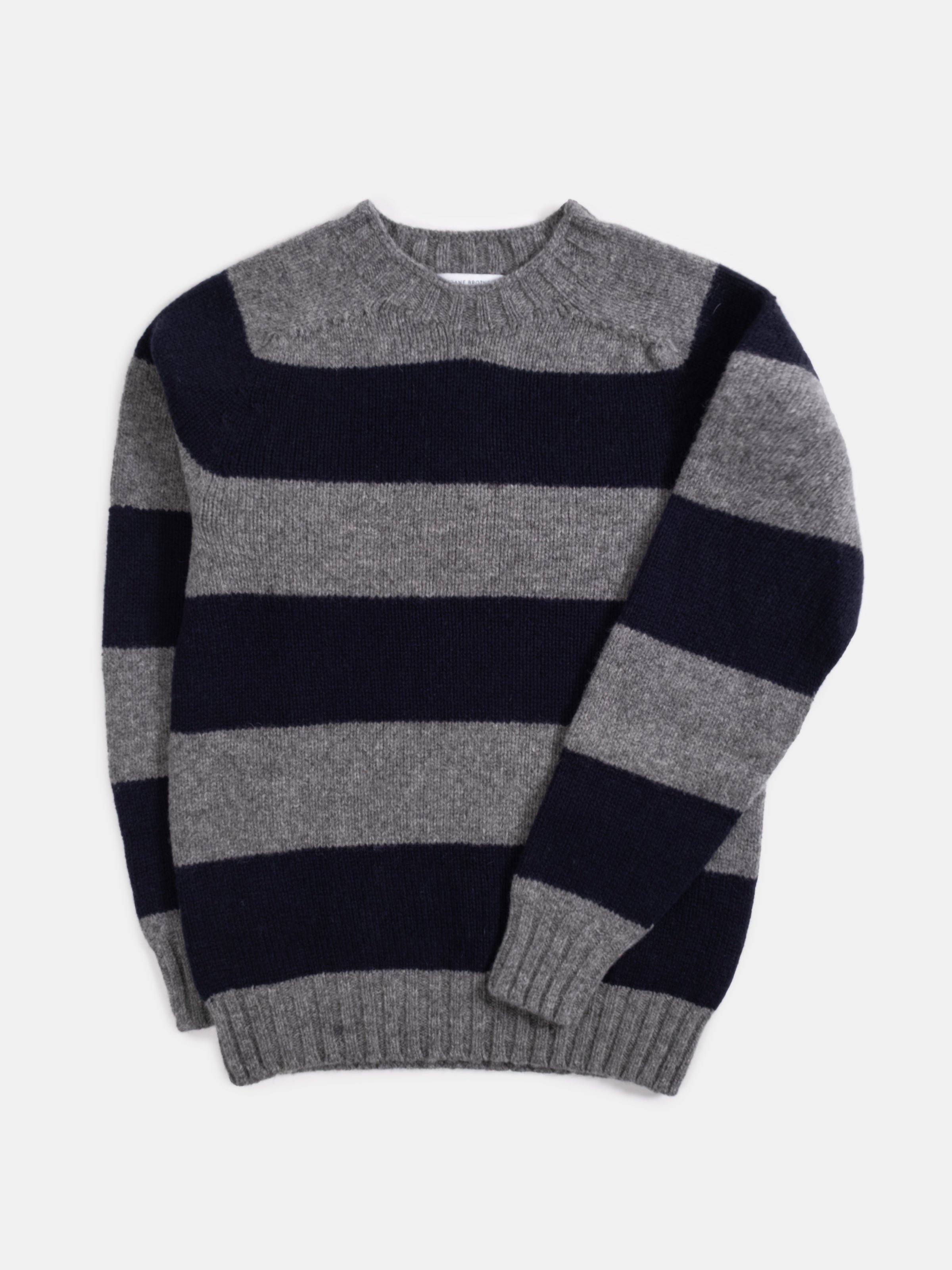 Chunky Striped Crew Neck Sweater - Flannel & Navy