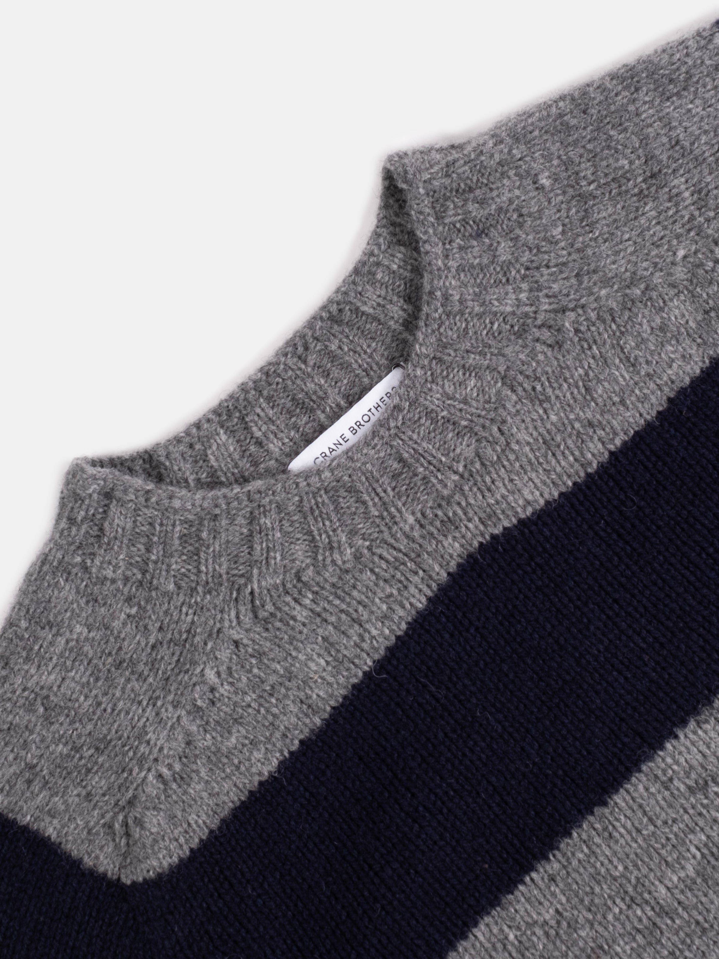 Chunky Striped Crew Neck Sweater - Flannel & Navy