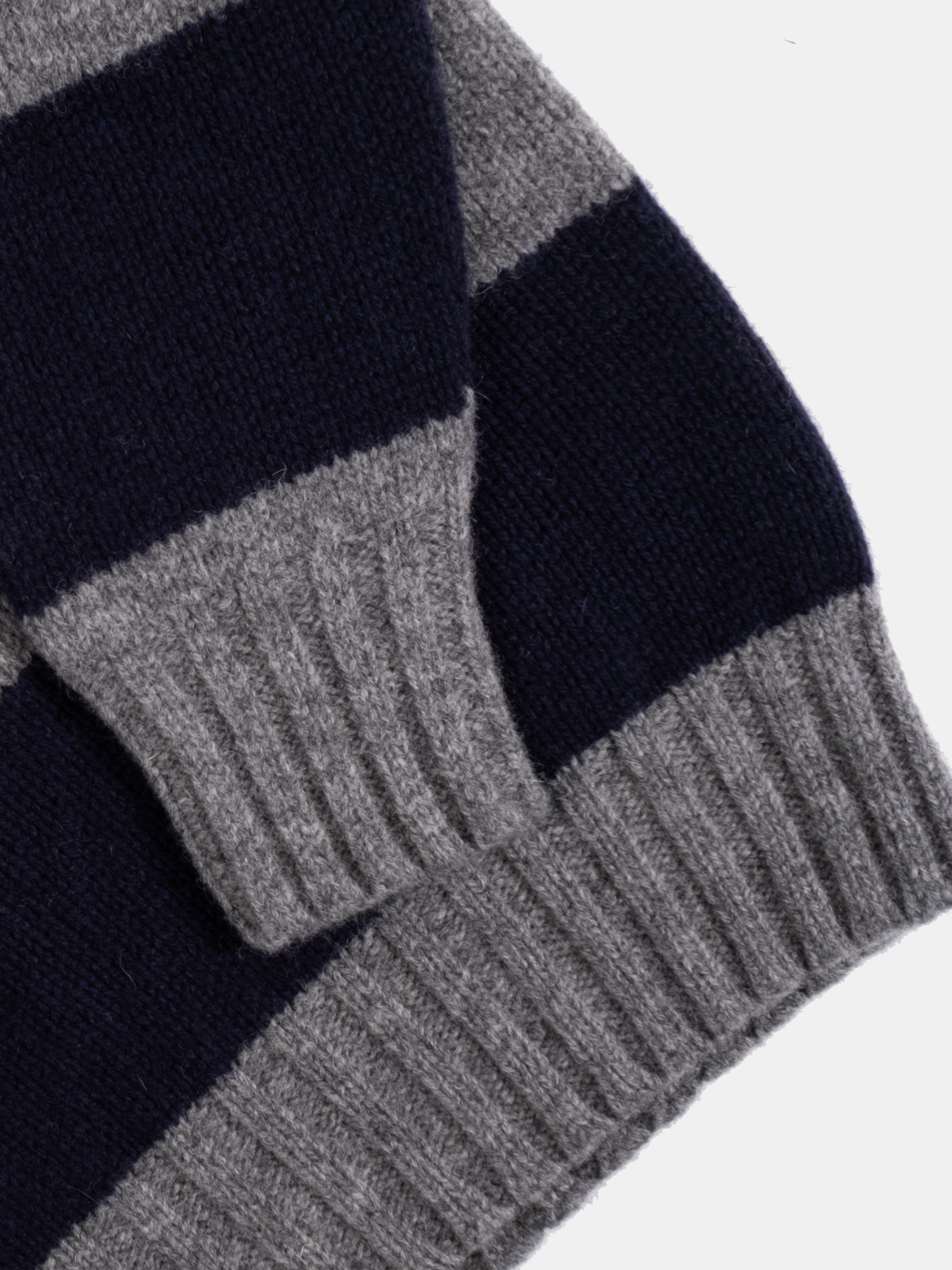 Chunky Striped Crew Neck Sweater - Flannel & Navy