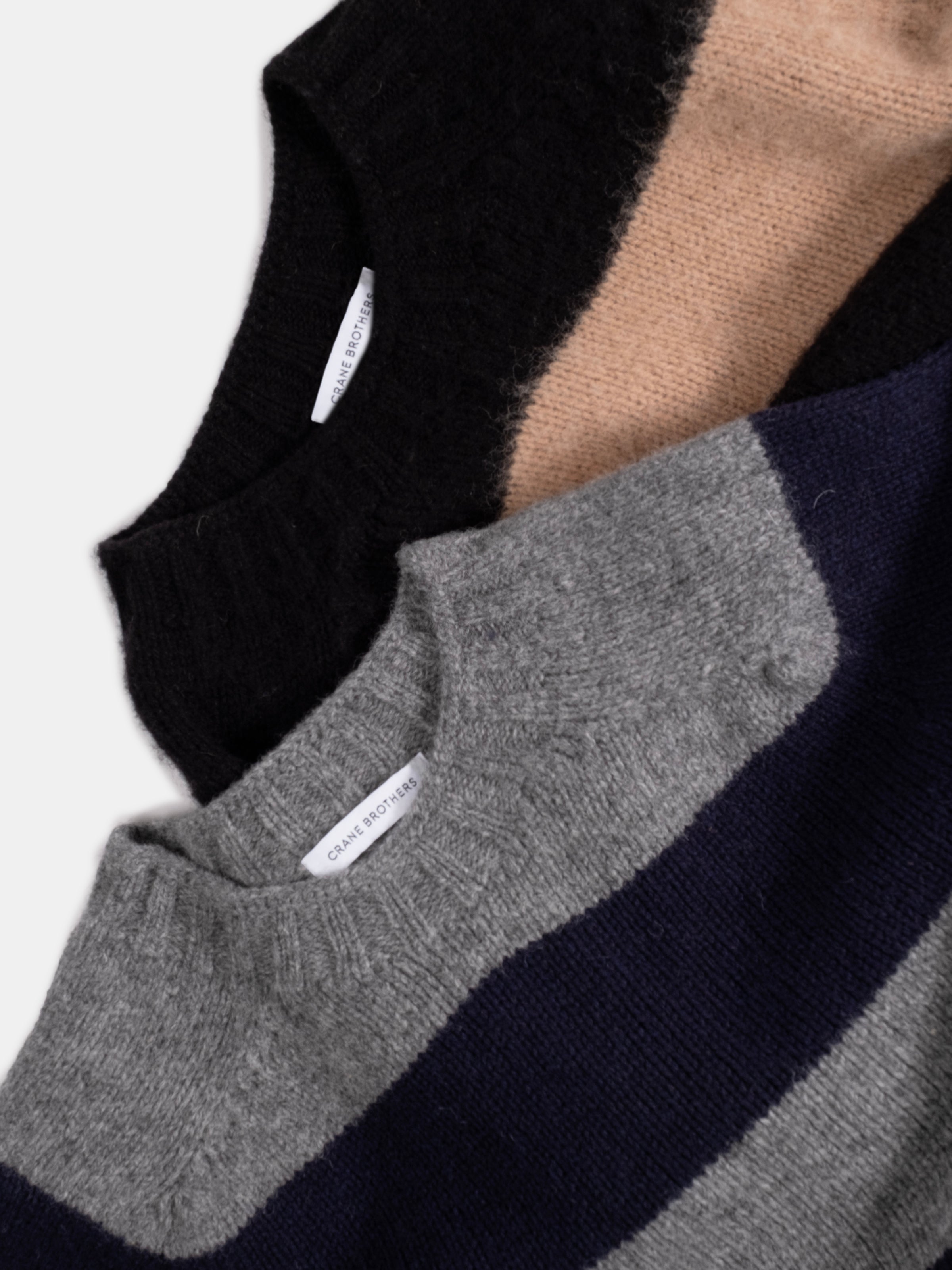 Chunky Striped Crew Neck Sweater - Flannel & Navy