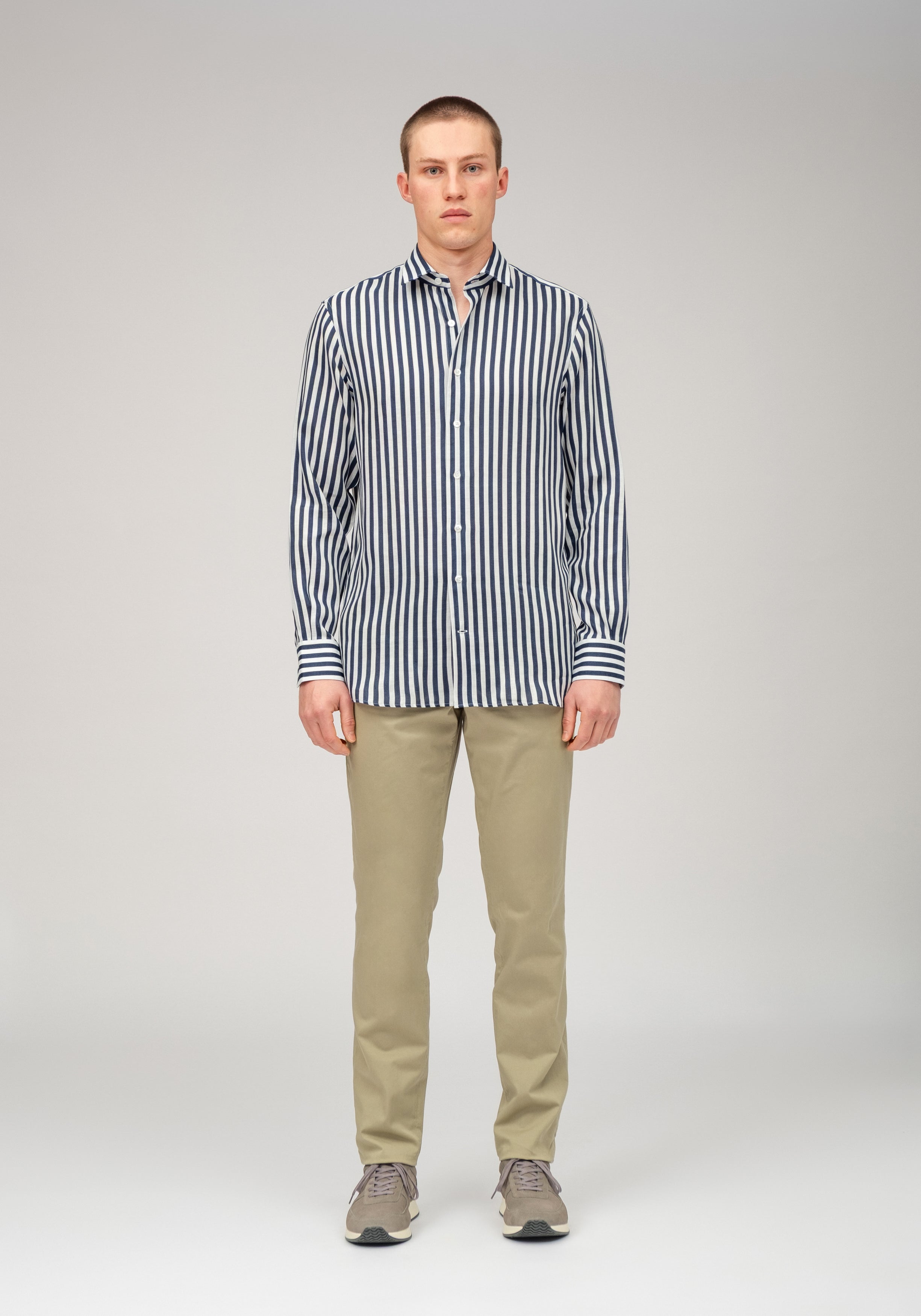 Linen Block Stripe Shirt – Navy & White