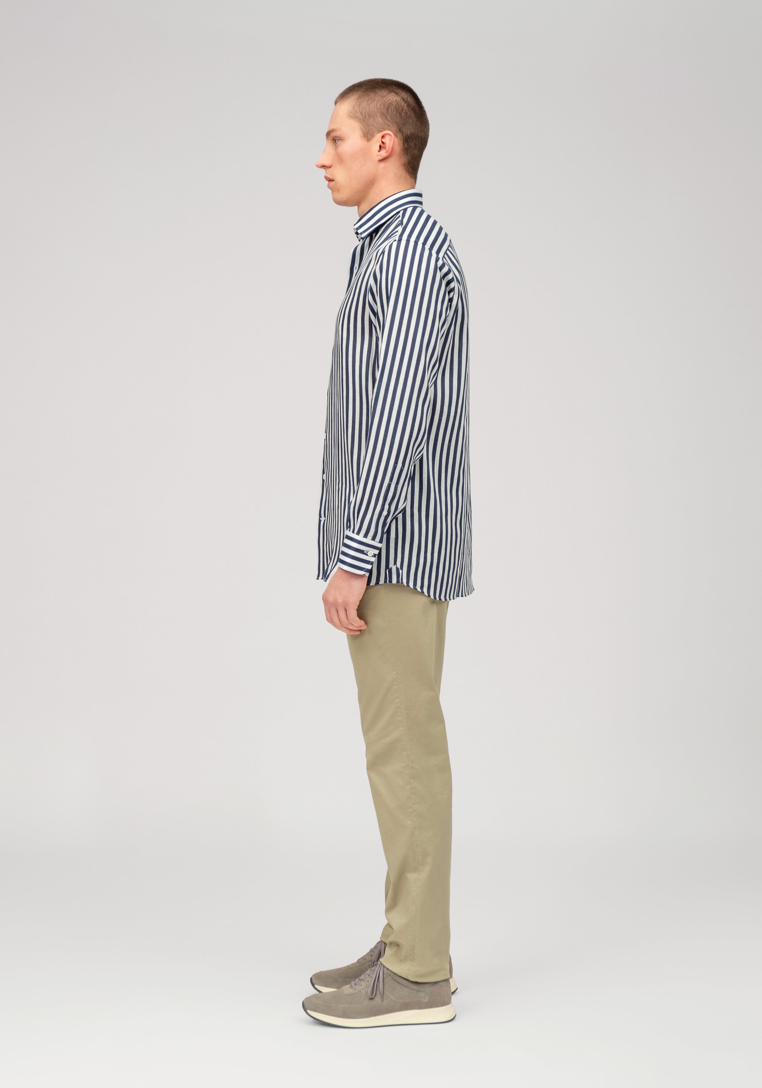 Linen Block Stripe Shirt – Navy & White