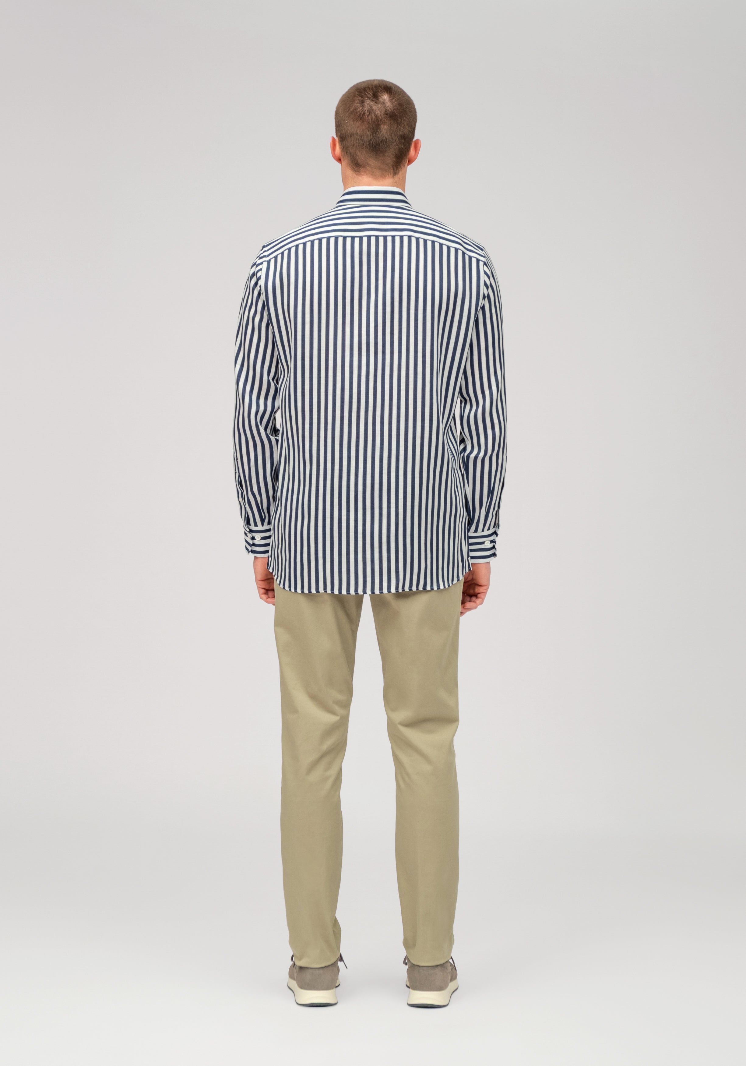Linen Block Stripe Shirt – Navy & White