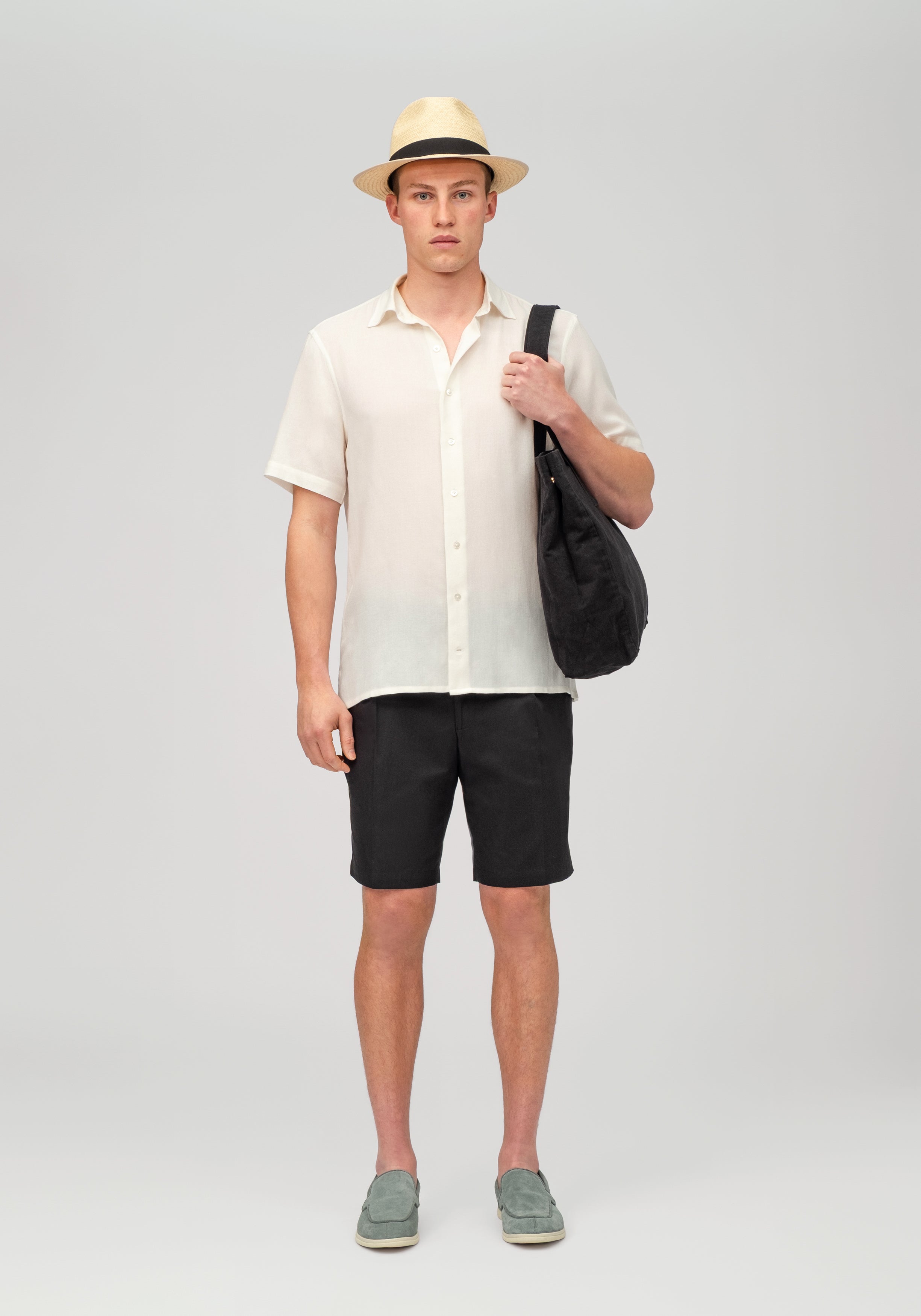 Summer Pleated Cotton Shorts - Black