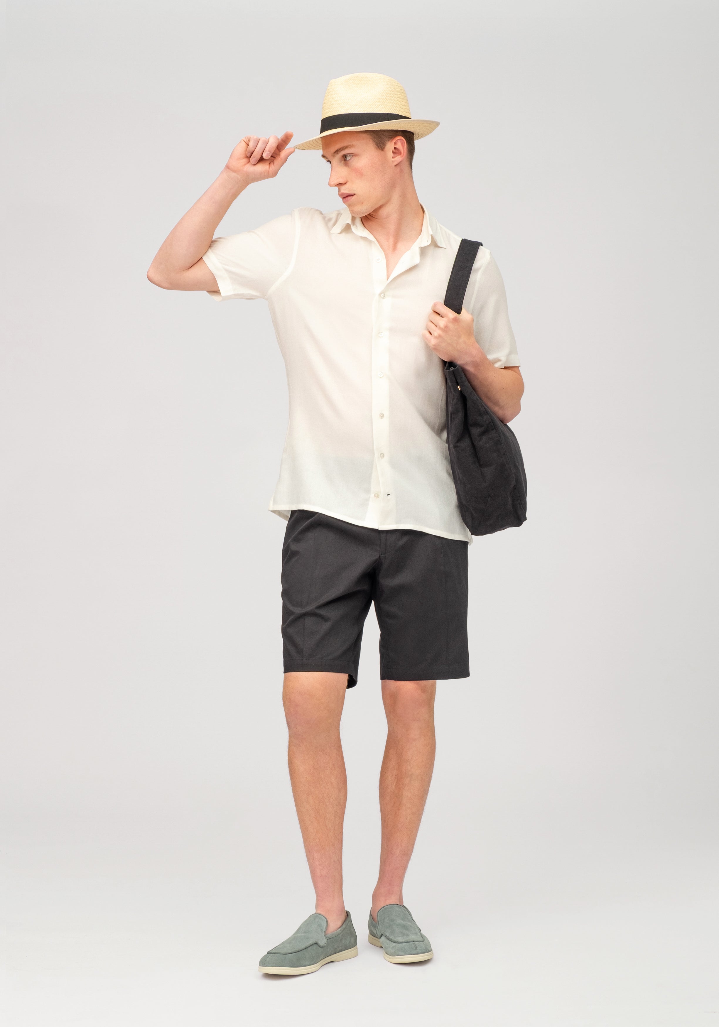 Summer Pleated Cotton Shorts - Black