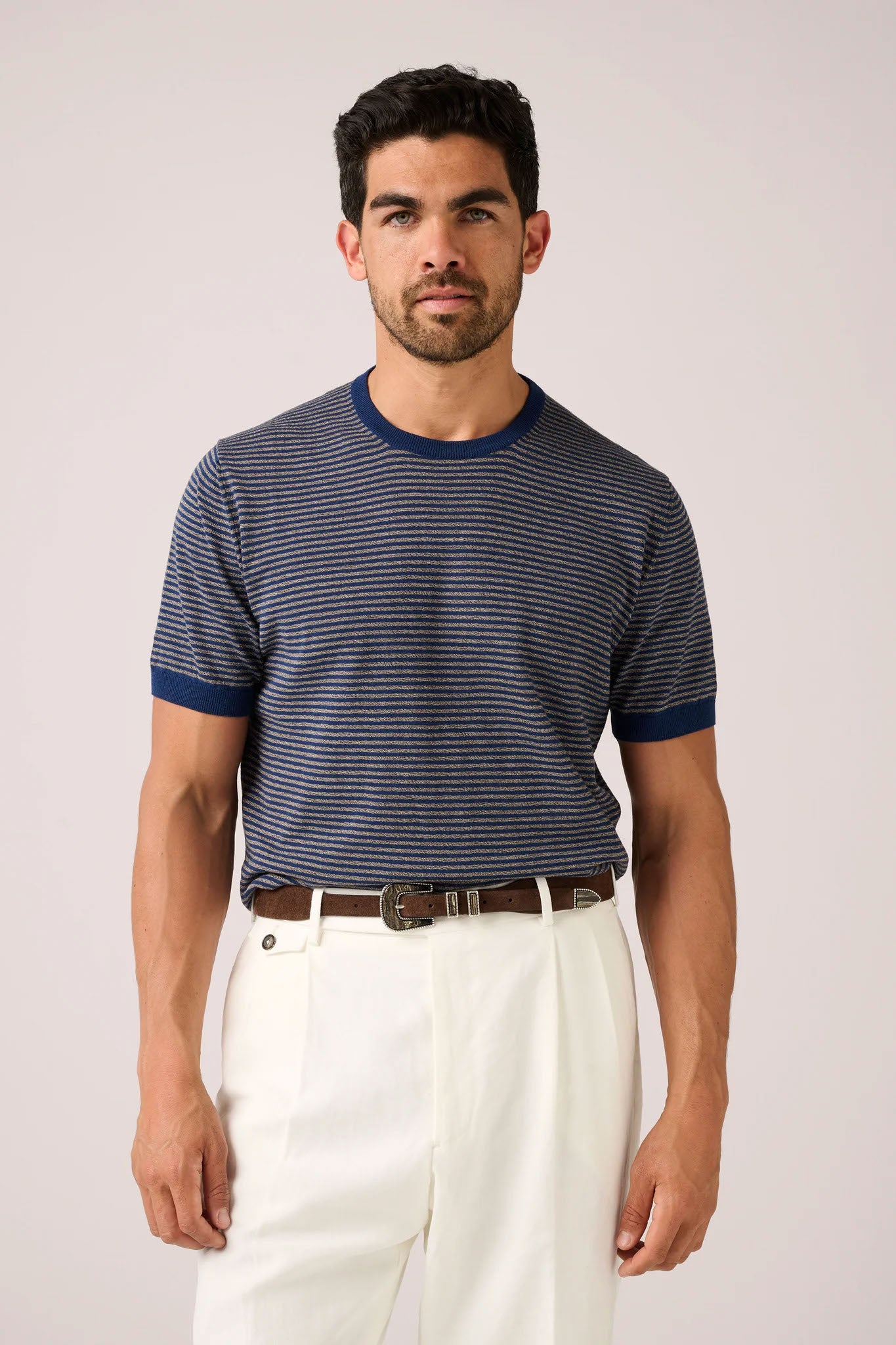 Christian Kimber Cullen Knit Tee - Blue and Oat Stripe